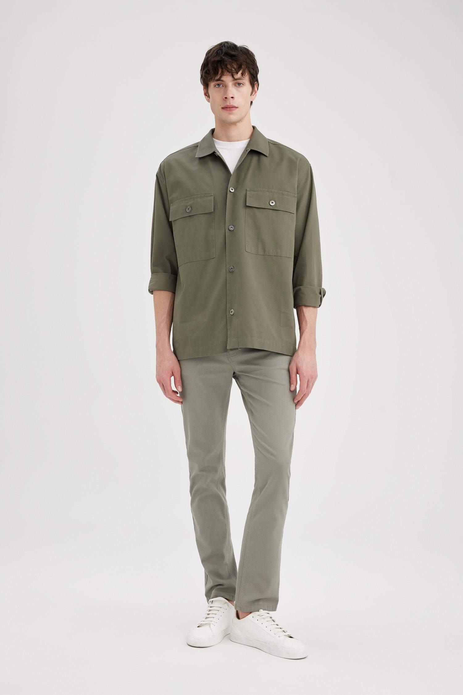 Oversize Fit Polo Neck Twill Long Sleeve Shirt