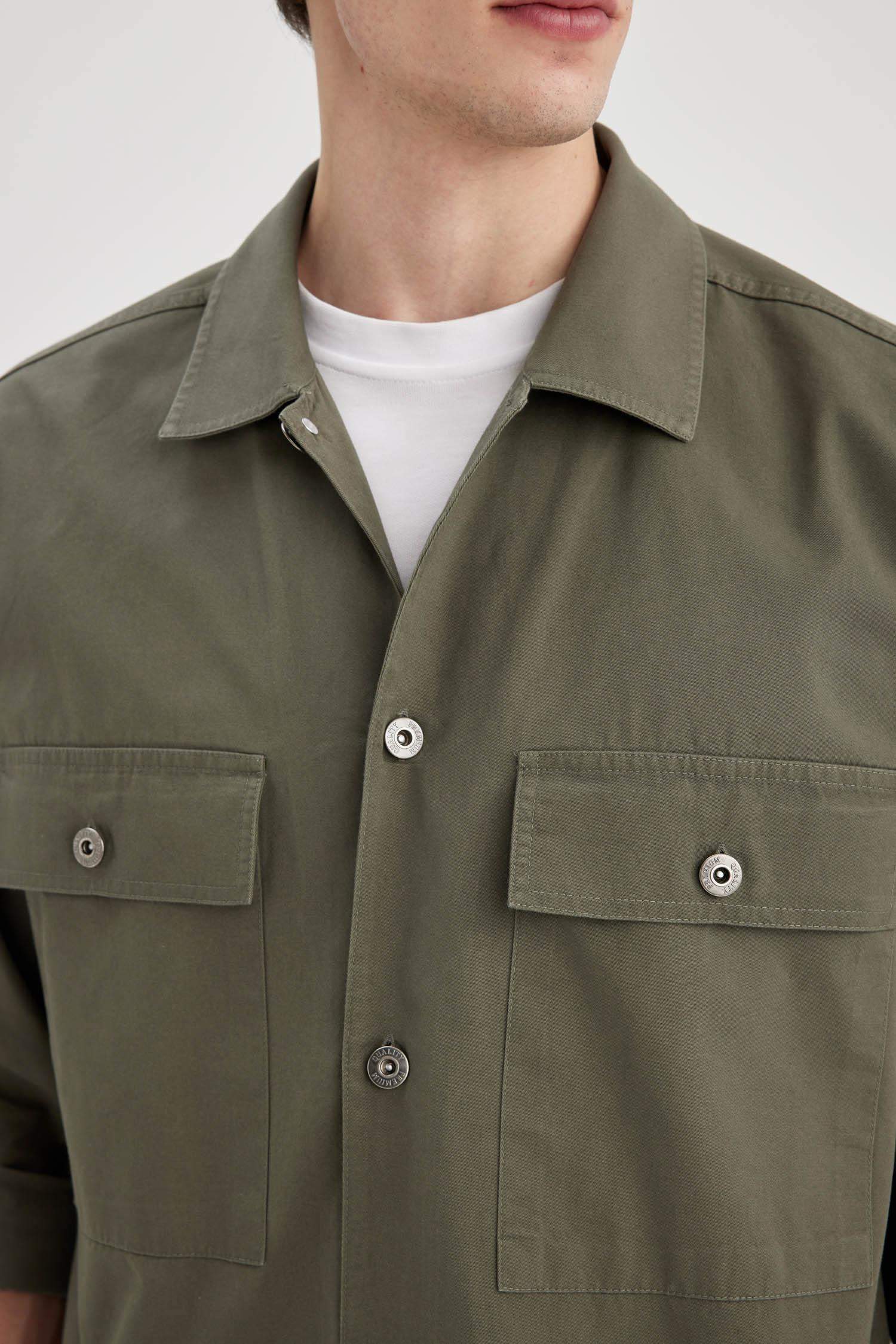 Oversize Fit Polo Neck Twill Long Sleeve Shirt