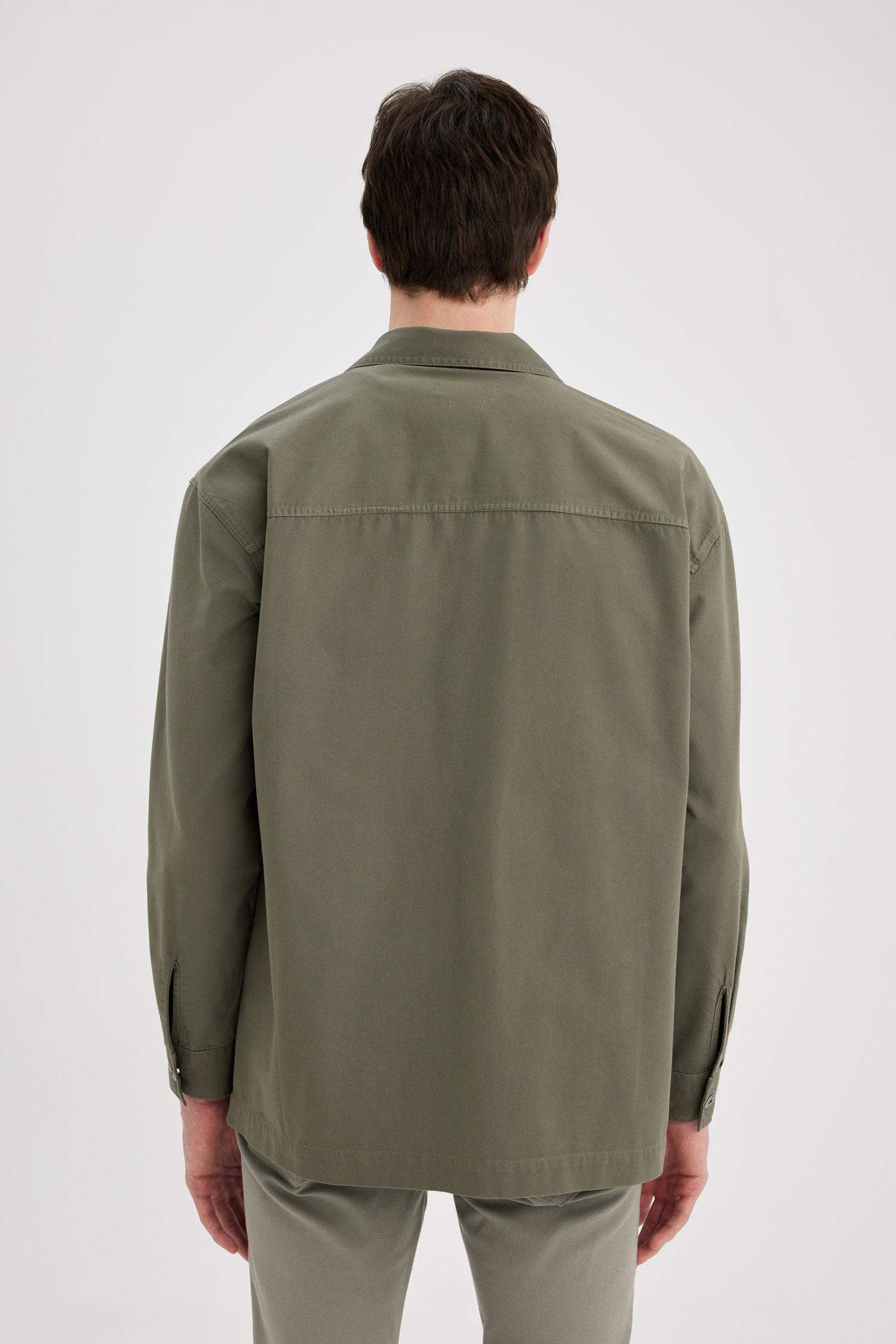 Oversize Fit Polo Neck Twill Long Sleeve Shirt