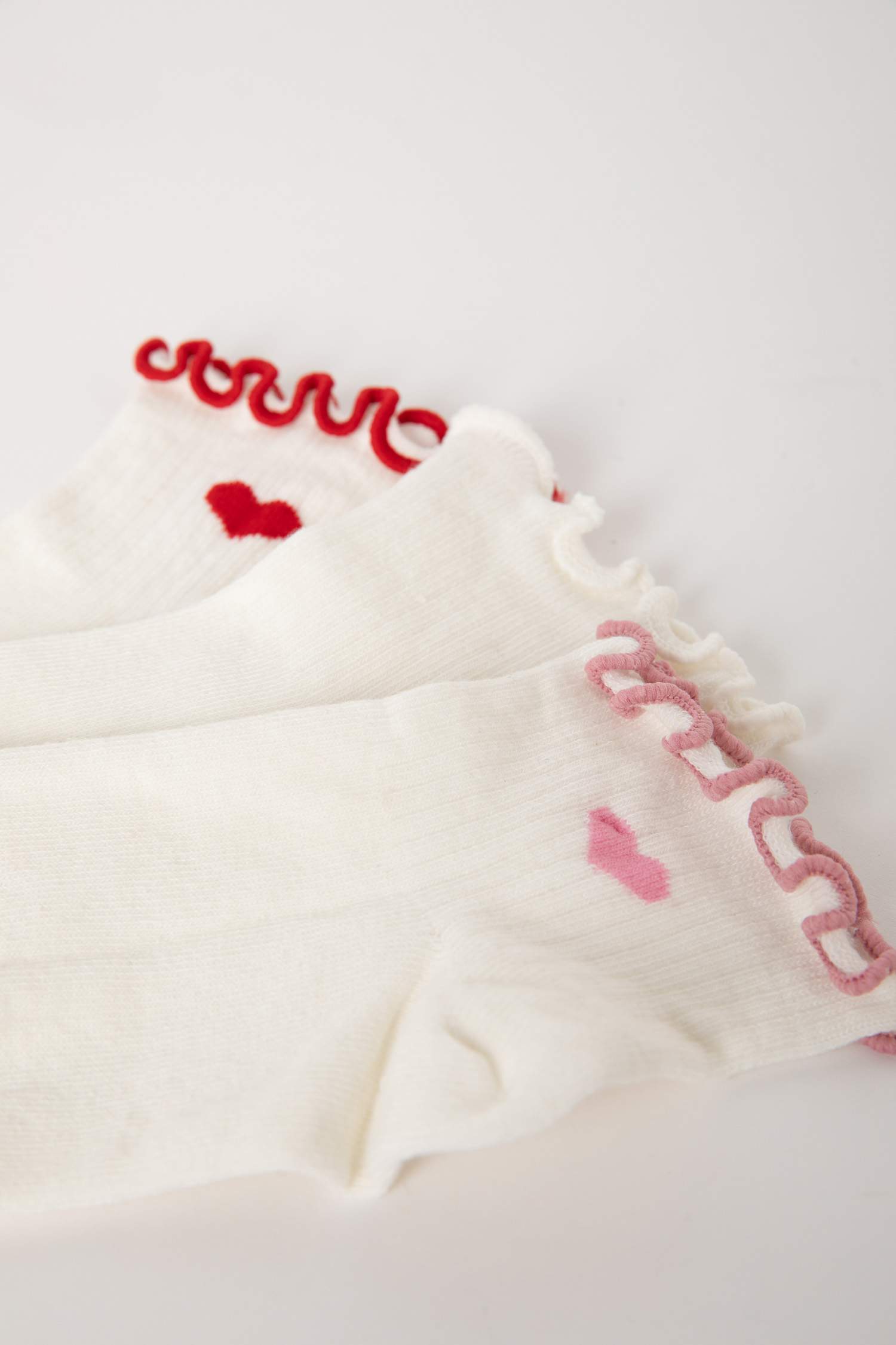 شرابات قصيرة بناتي قطن أبيض مطبوع - 3 قطع