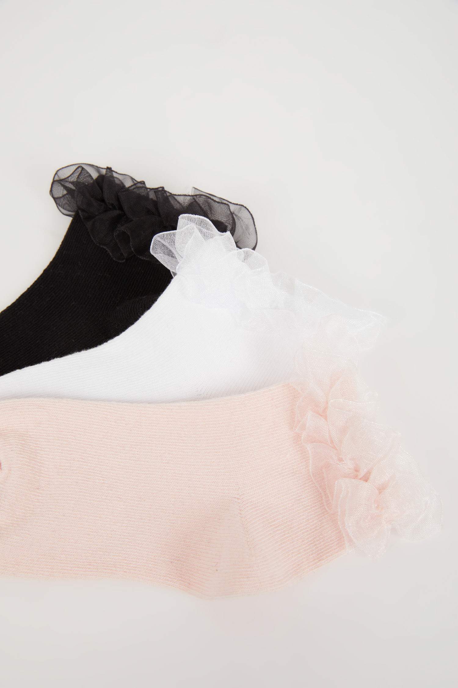 Kız Çocuk 3'lü Pamuklu Patik Okul Çorabı