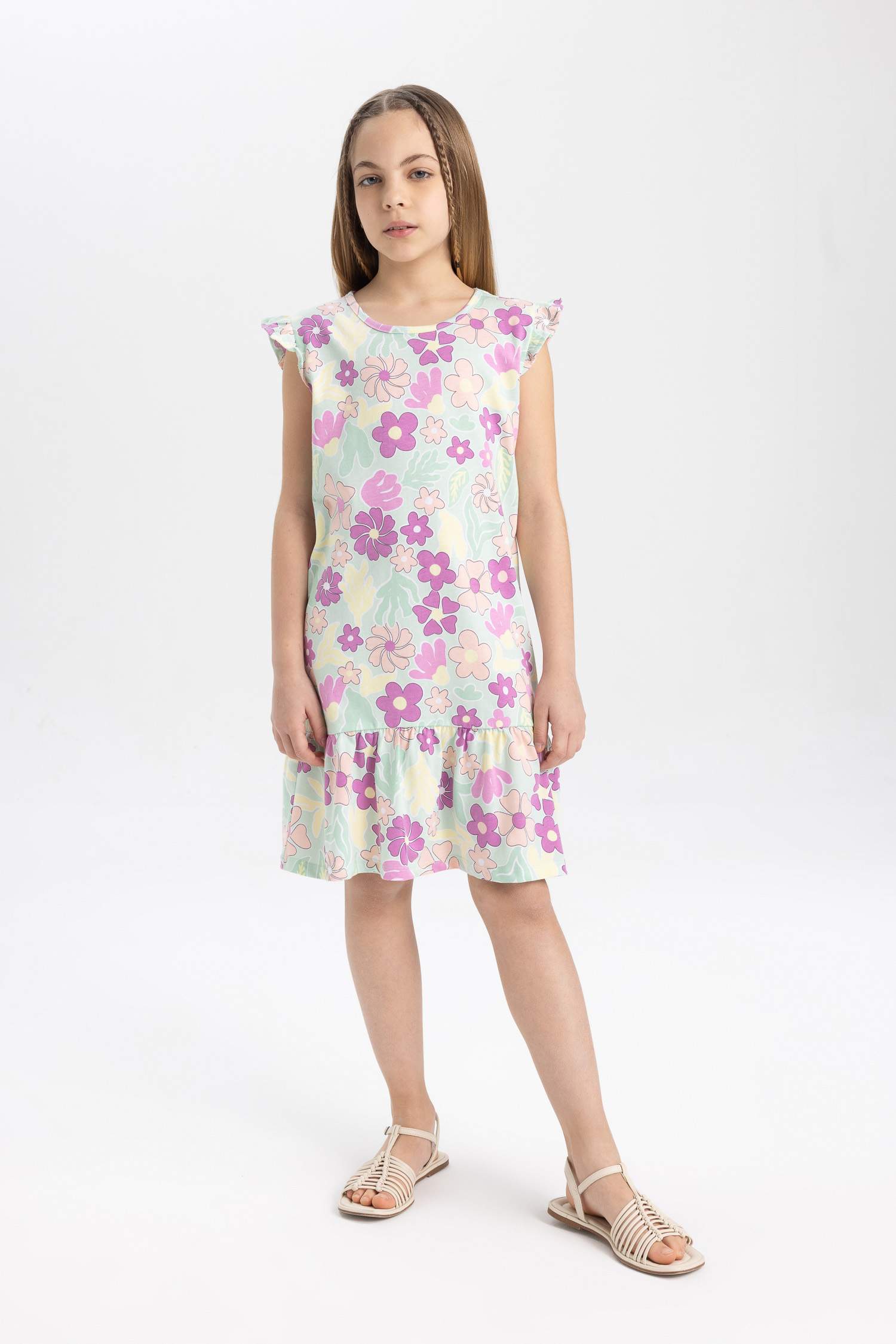 فستان بناتي فلورال نص كم