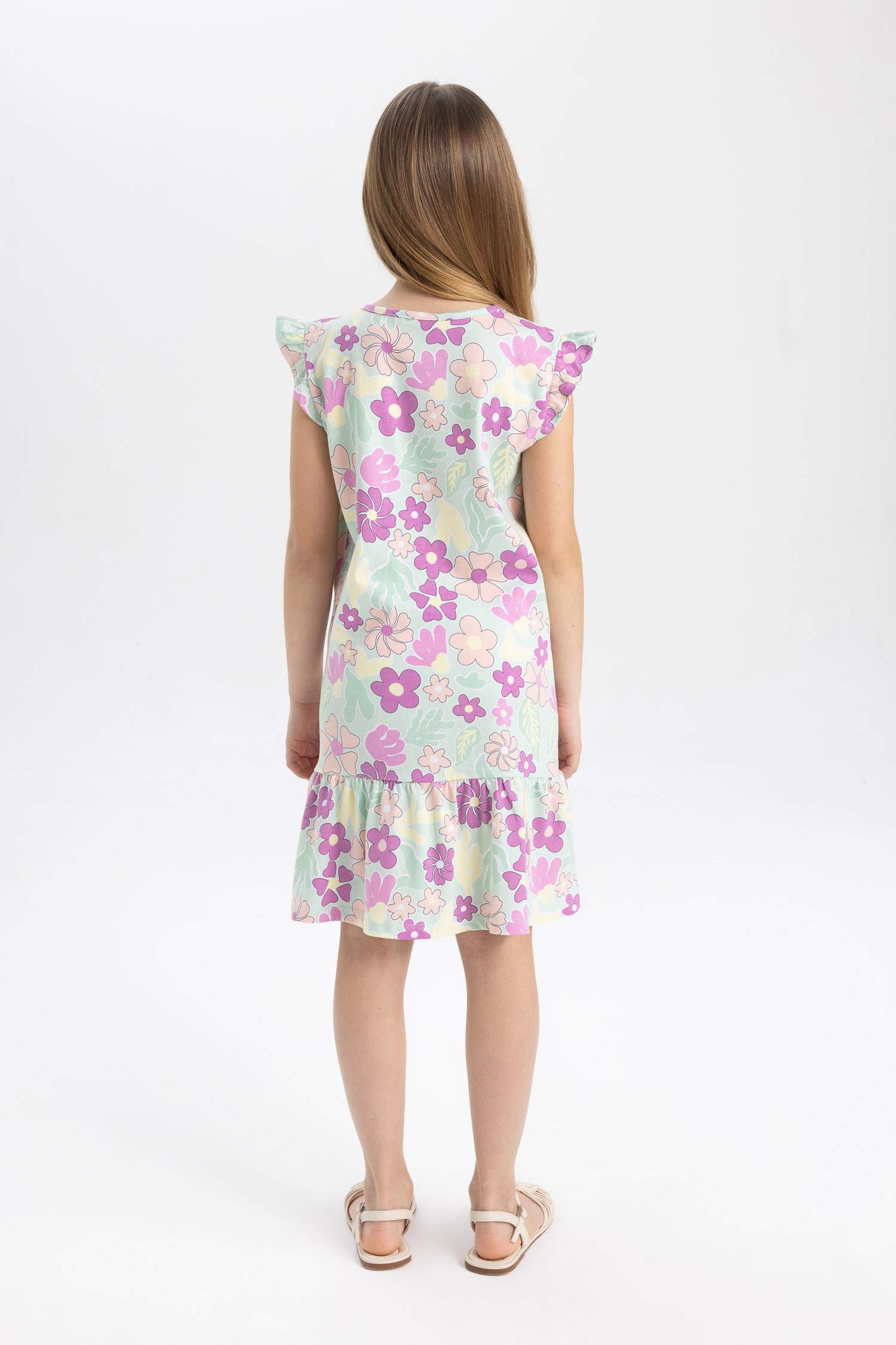 فستان بناتي فلورال نص كم