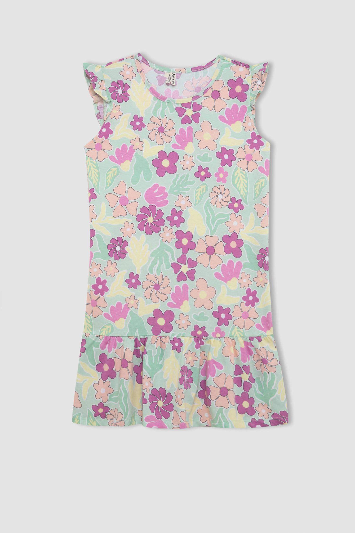 فستان بناتي فلورال نص كم