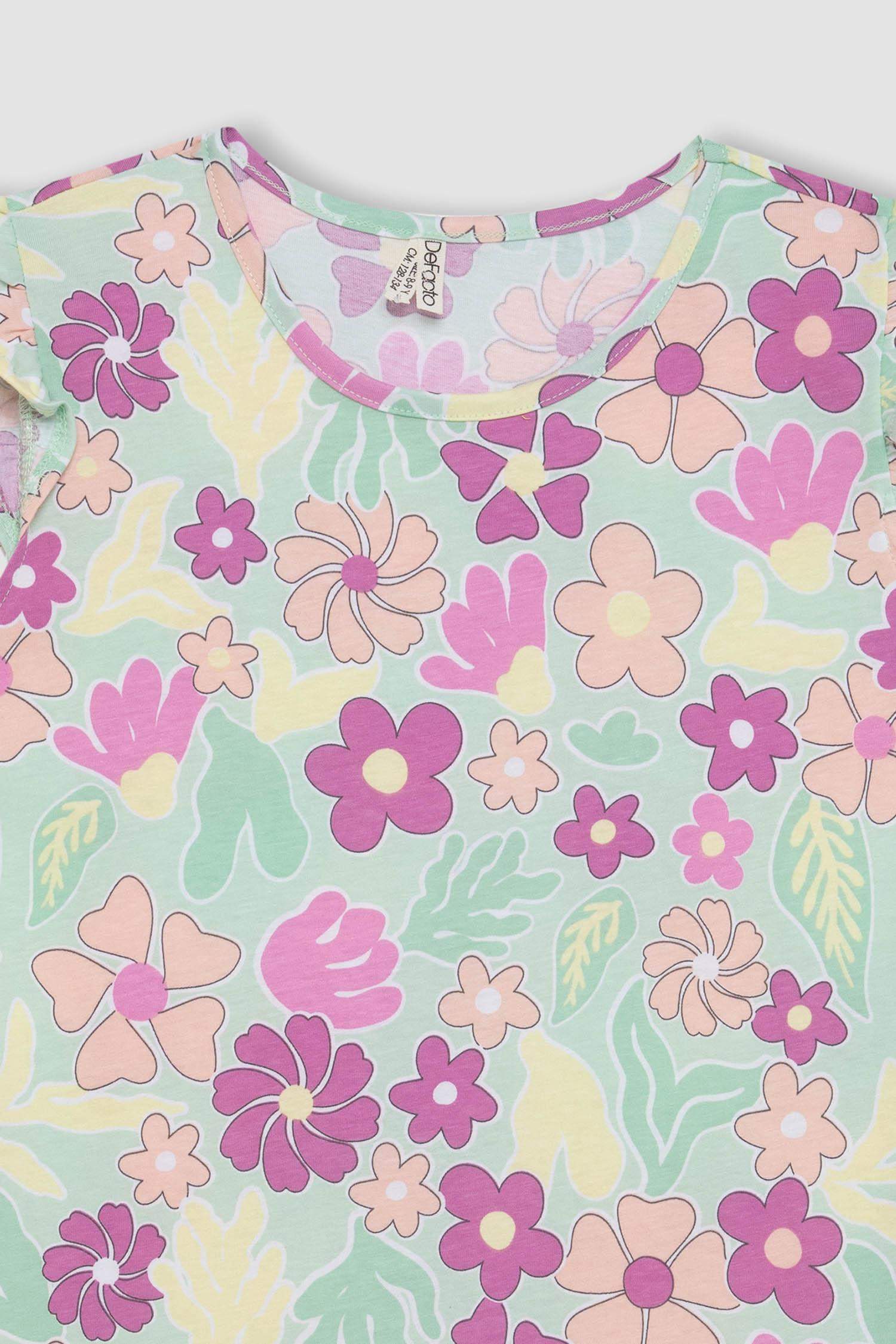 فستان بناتي فلورال نص كم