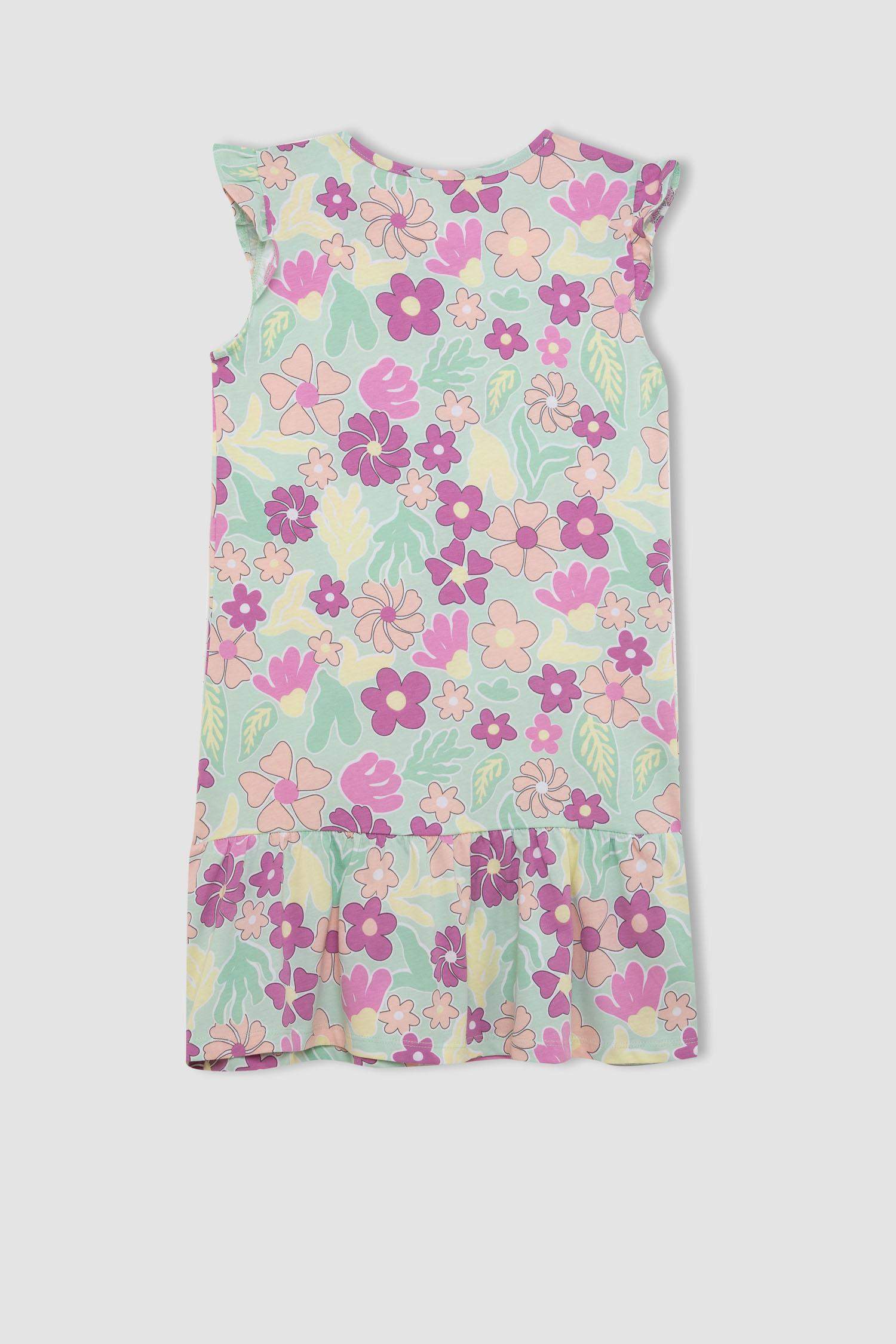 فستان بناتي فلورال نص كم