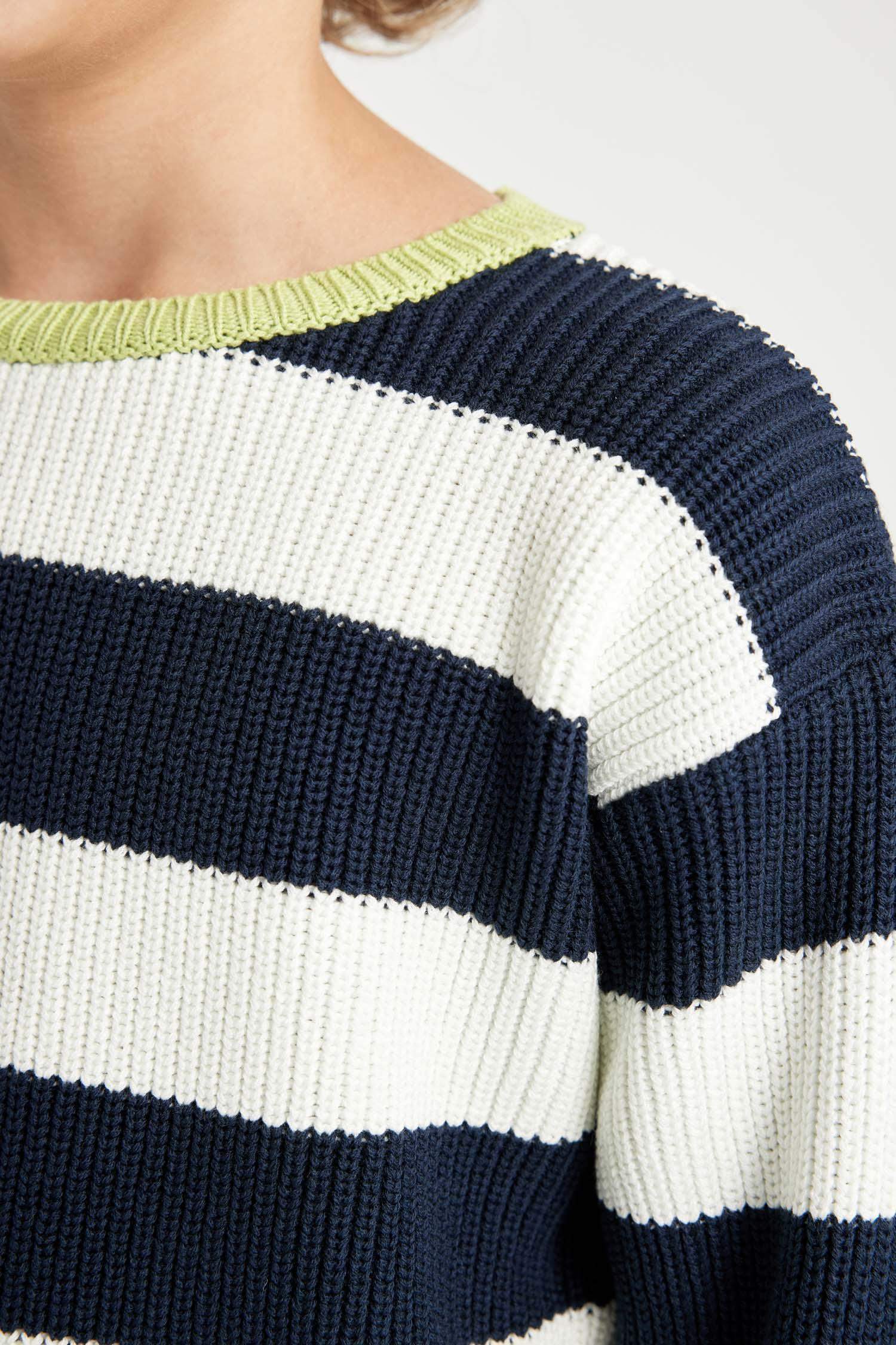 Boy Crew Neck Color Detailed Striped Knitted Pullover