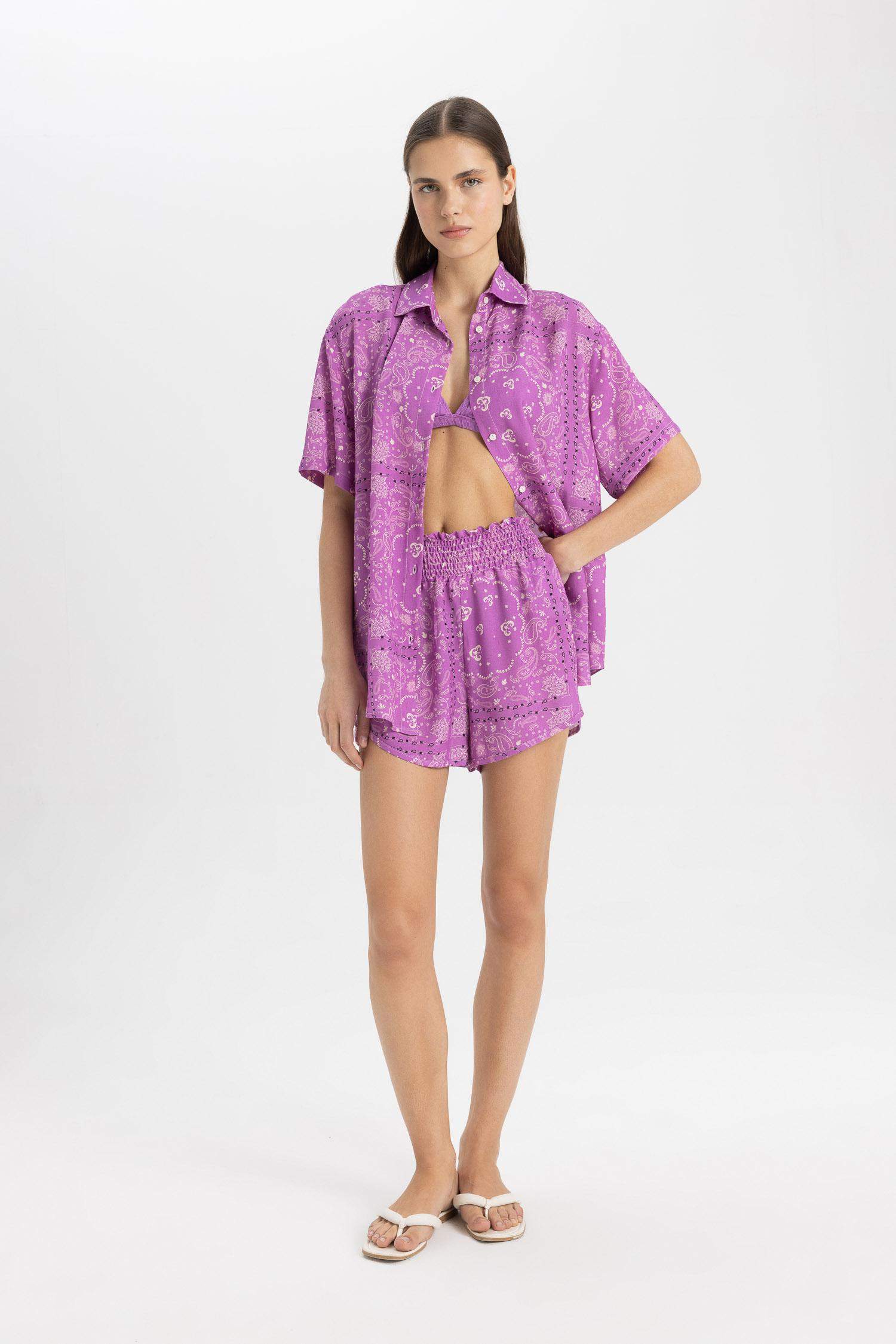 Regular Fit Patterned Viscose Beach Shorts