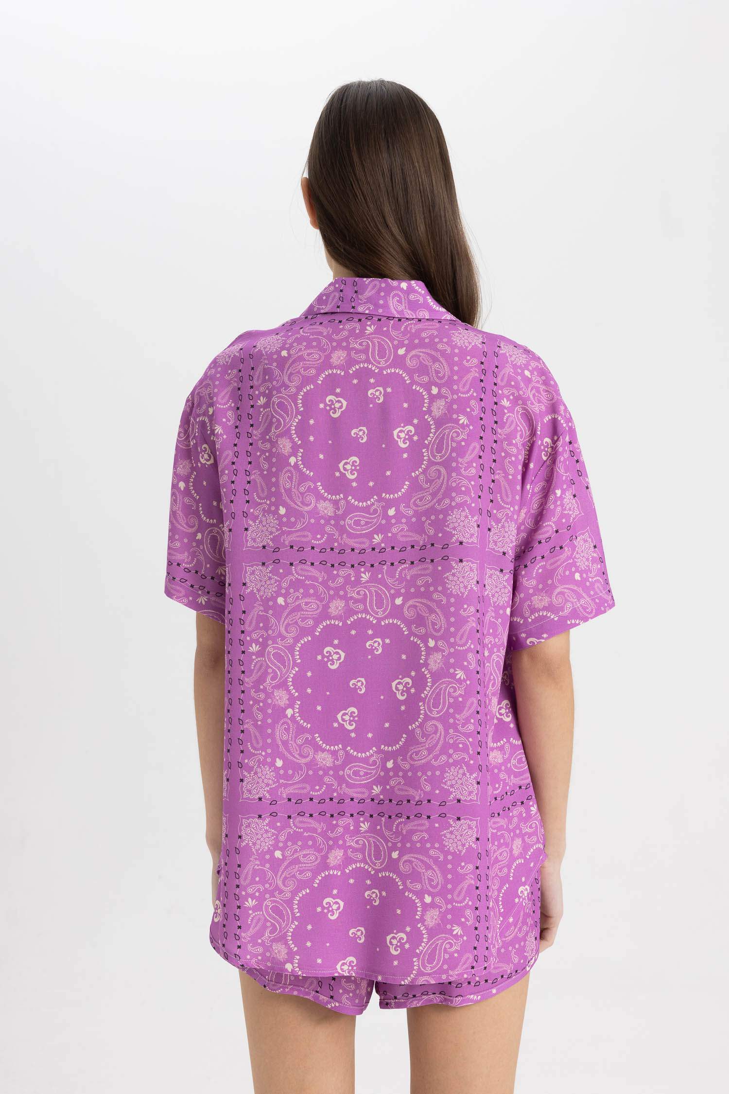 Regular Fit Desenli Viskon Plaj Gömleği-Fall in Love