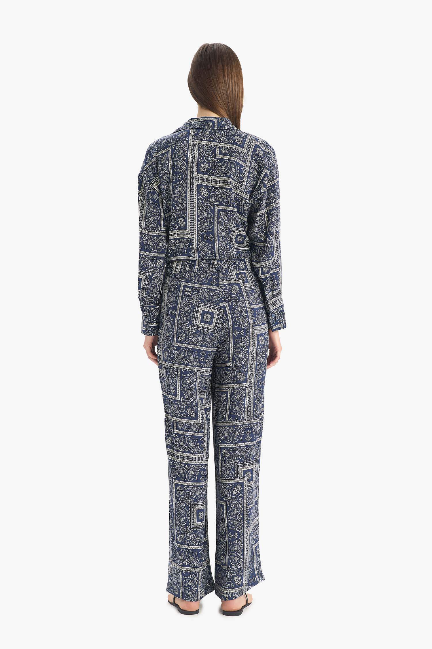 Regular Fit Şal Desenli Viskon Plaj Pantolonu-Fall in Love