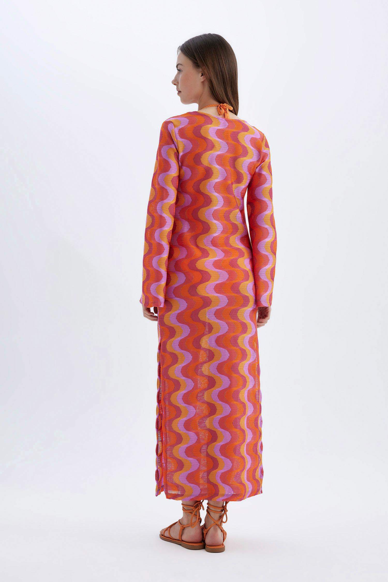 Regular Fit Long Sleeve Maxi Lace Beach Dress