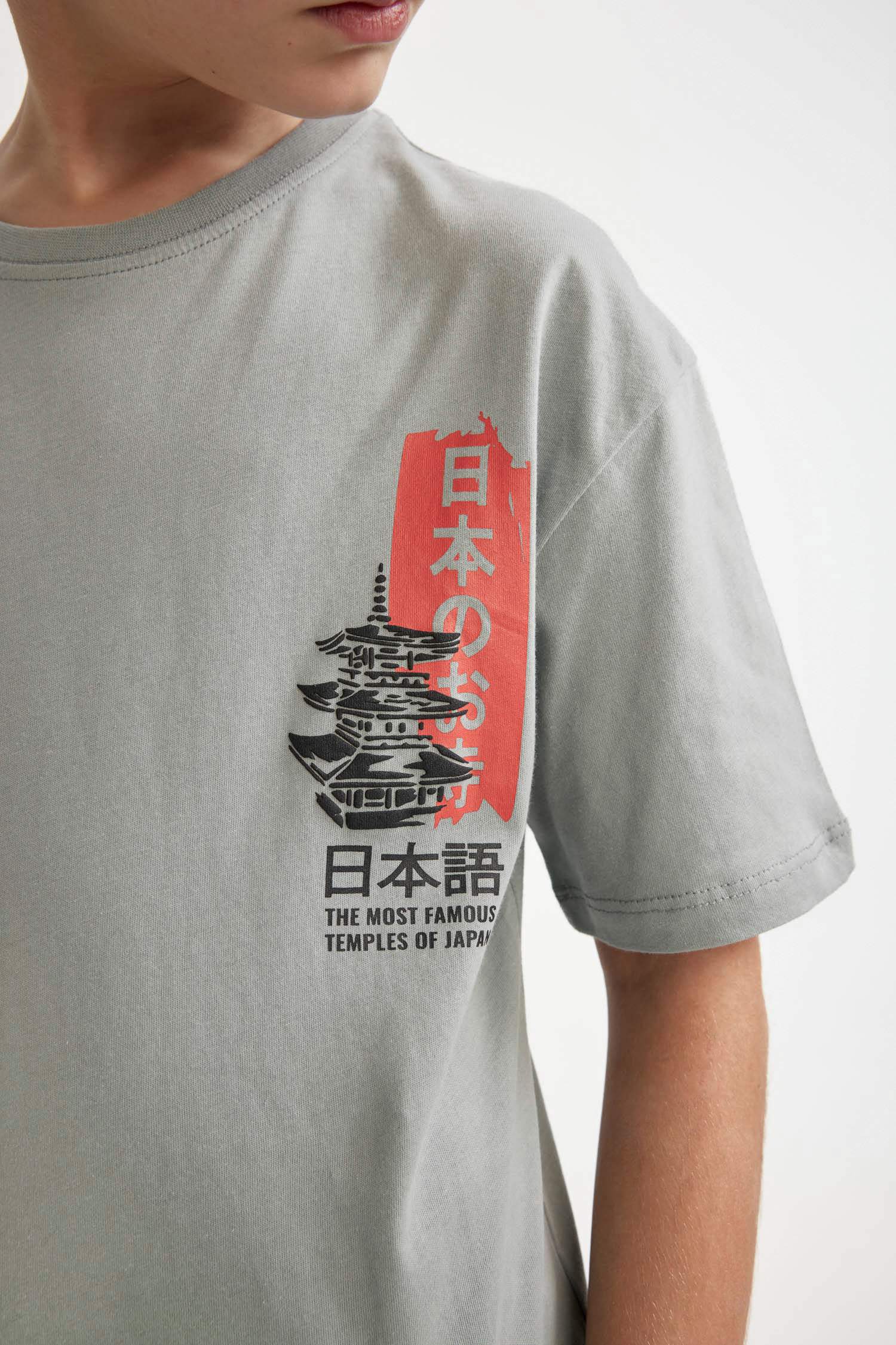 Erkek Çocuk Oversize Geniş Kalıp Bisiklet Yaka Baskılı Kısa Kollu Tişört