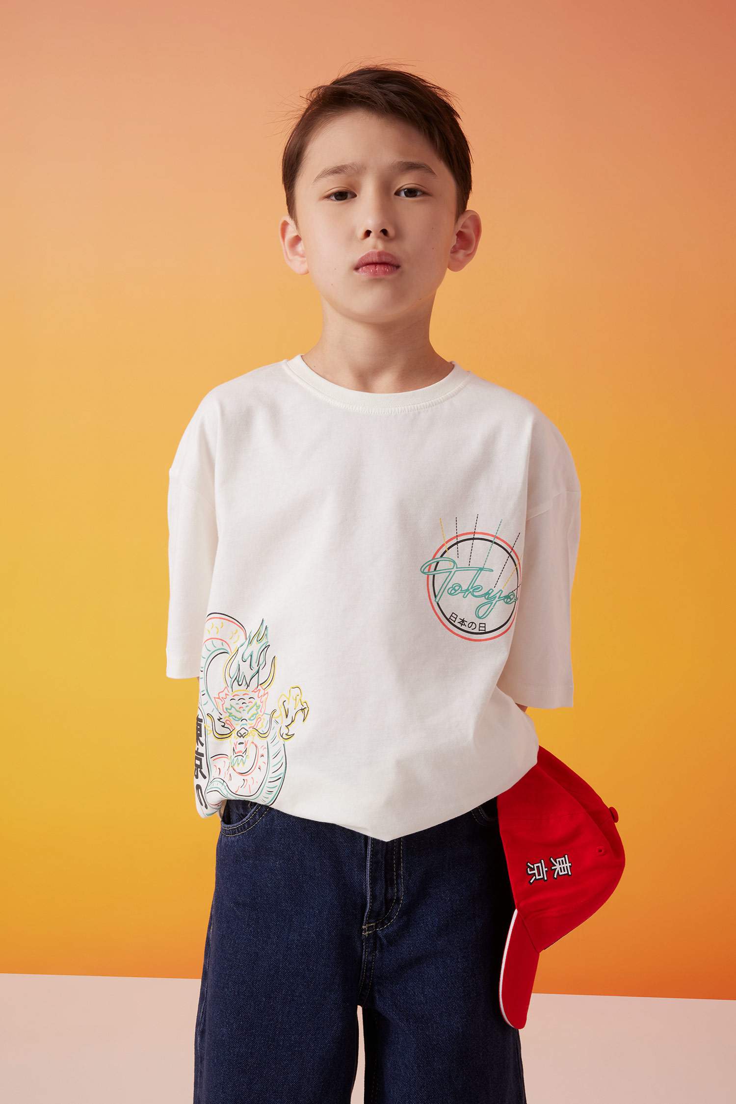 تيشيرت اولادي نص كم اوفر سايز برقبة مستديرة