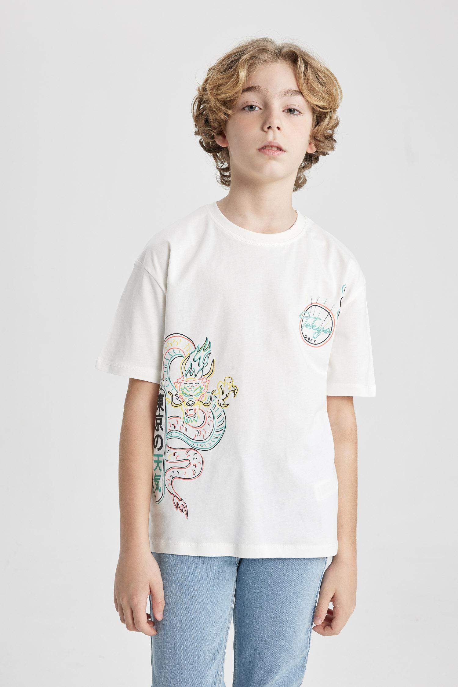 تيشيرت اولادي نص كم اوفر سايز برقبة مستديرة