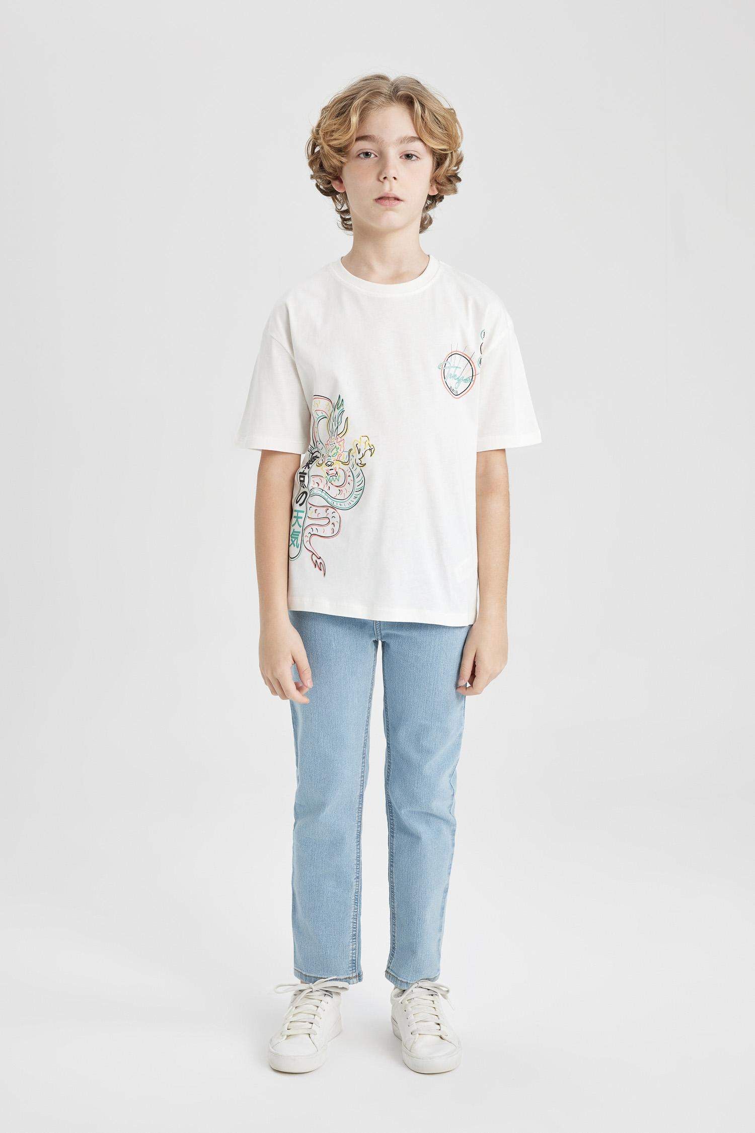 تيشيرت اولادي نص كم اوفر سايز برقبة مستديرة