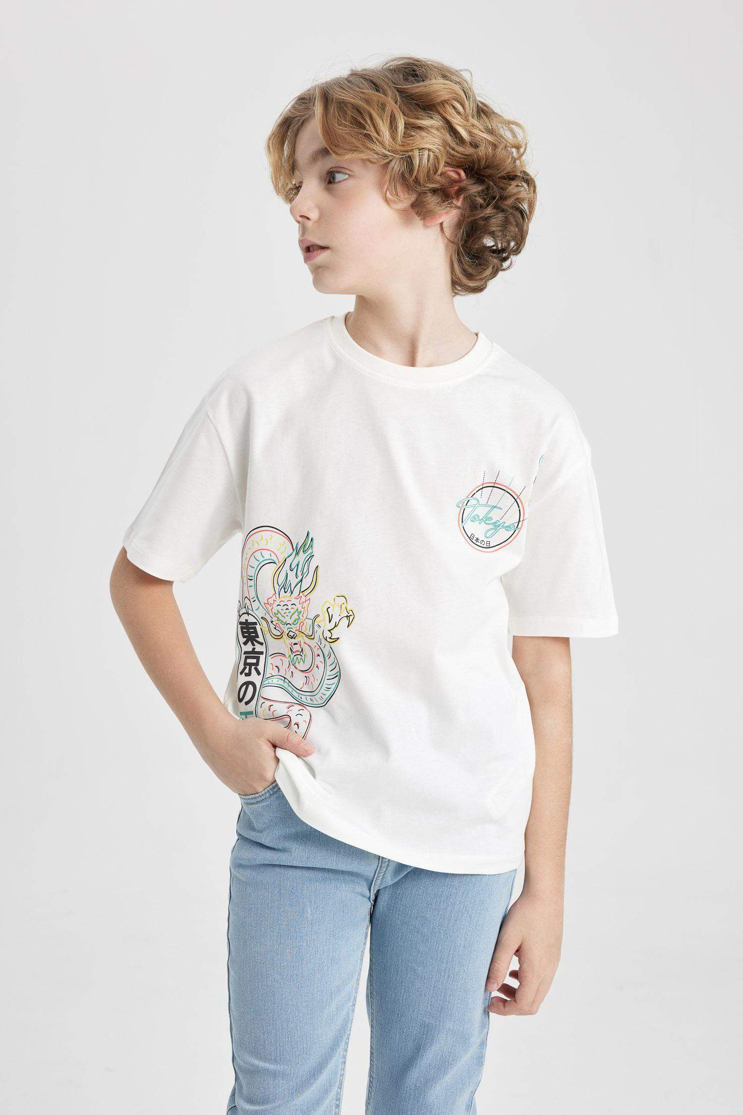 تيشيرت اولادي نص كم اوفر سايز برقبة مستديرة