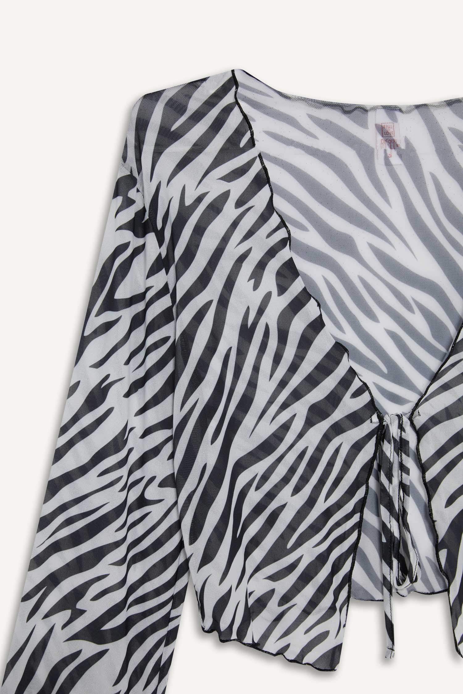 Zebra Desenli Tül Plaj Bolerosu-Fall in Love	