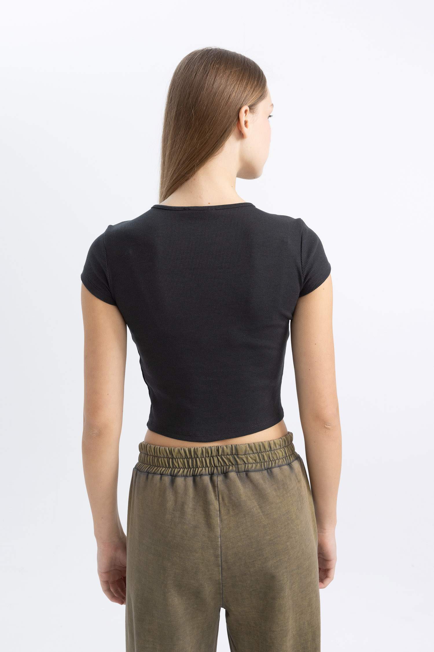 Coool Fitted İşlemeli Fitilli Kaşkorse Kısa Kollu Tişört