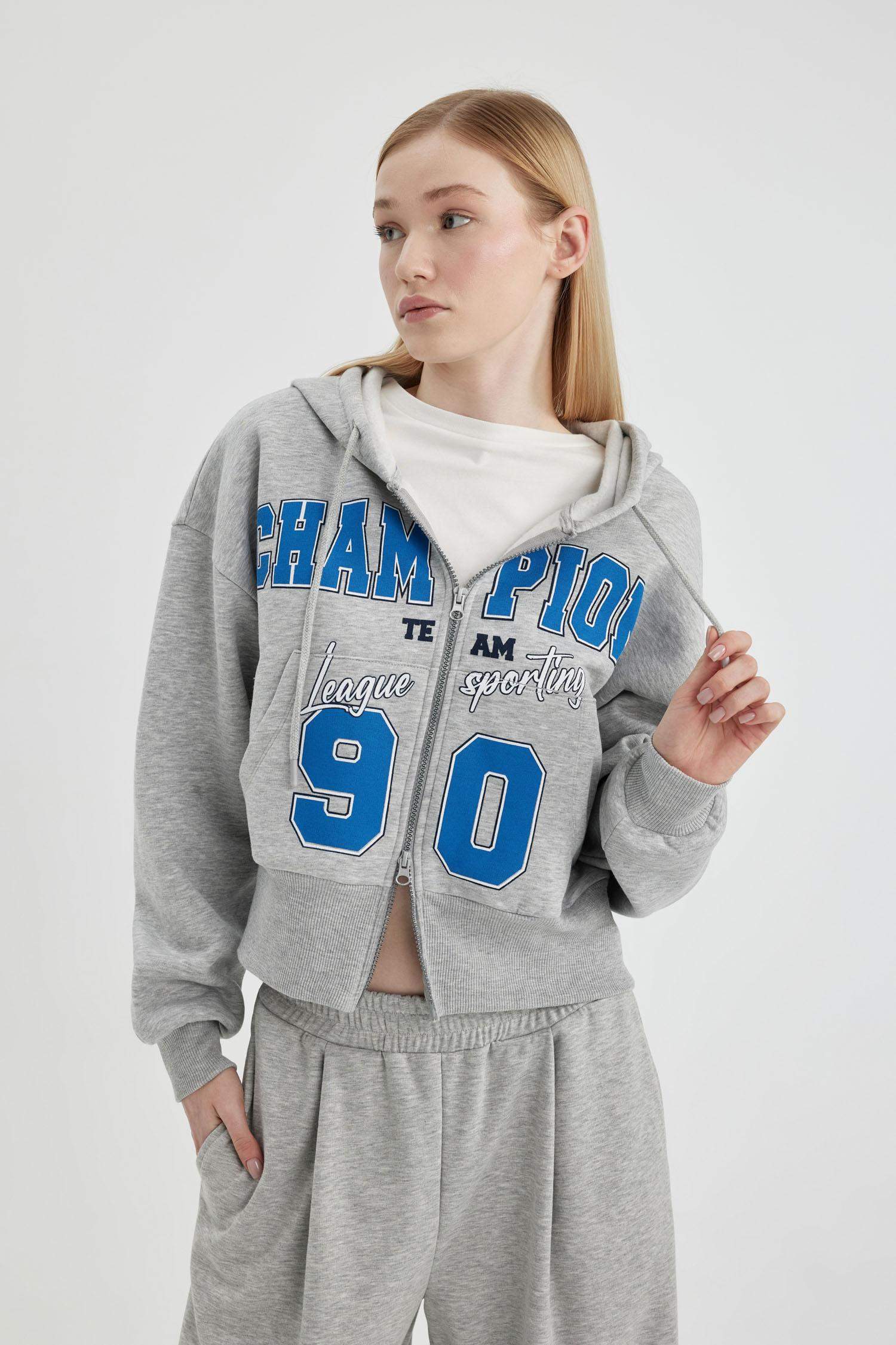 Oversize Fit Hooded Printed Thick Sweatshirt Fabric Cardigan