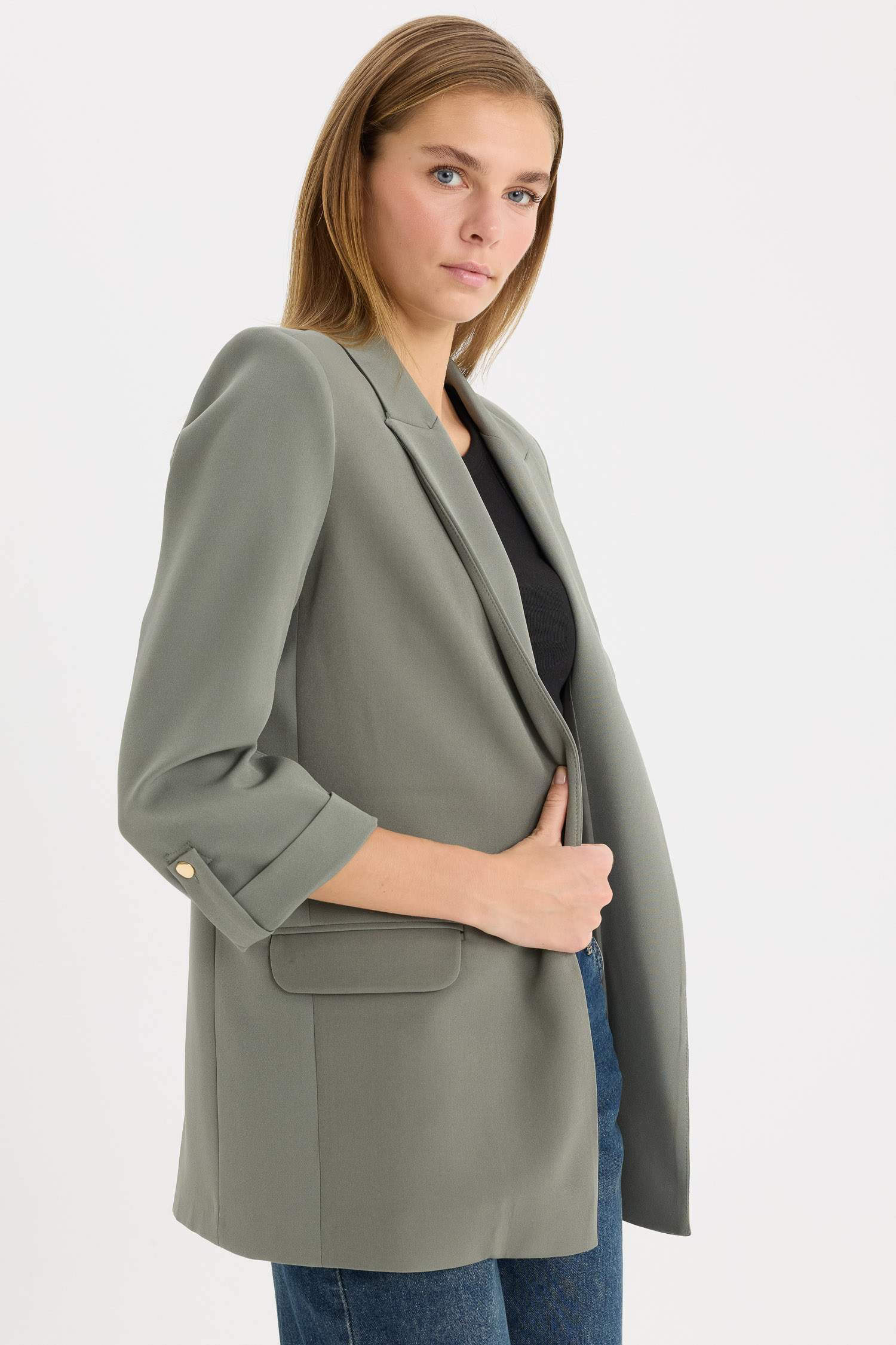 Regular Fit Ceket Yaka Basic Düz Blazer Ceket