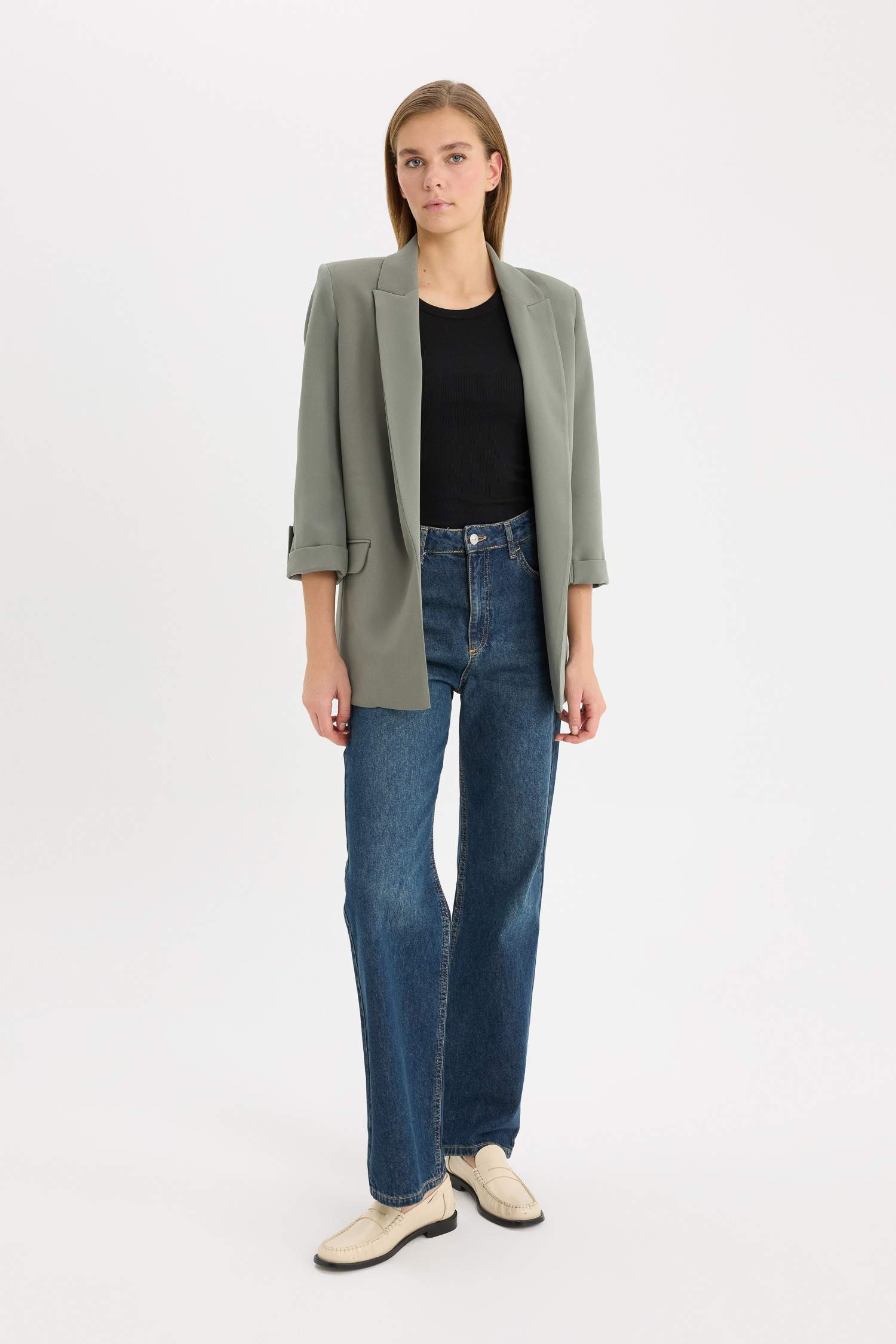 Regular Fit Ceket Yaka Basic Düz Blazer Ceket