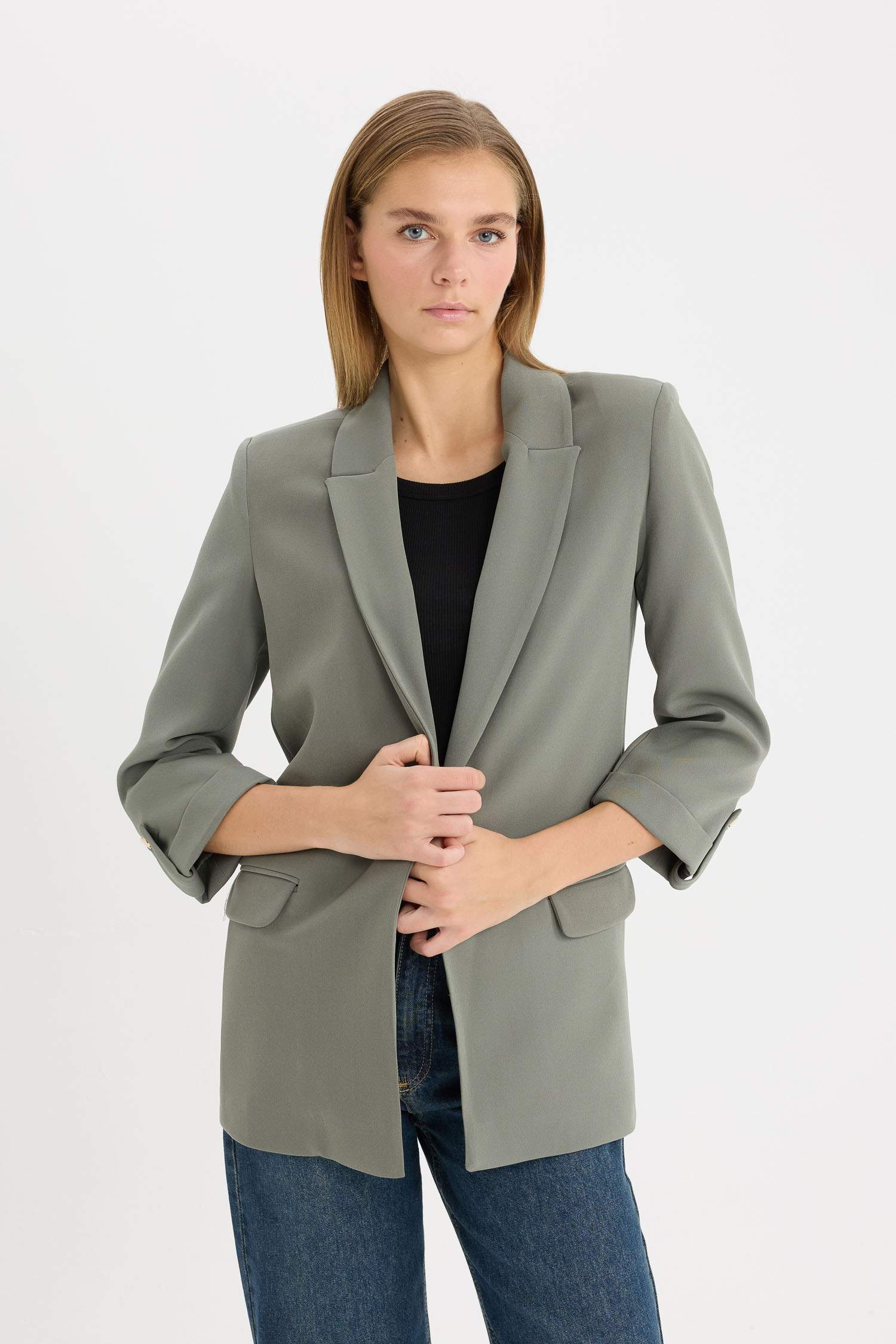 Regular Fit Ceket Yaka Basic Düz Blazer Ceket