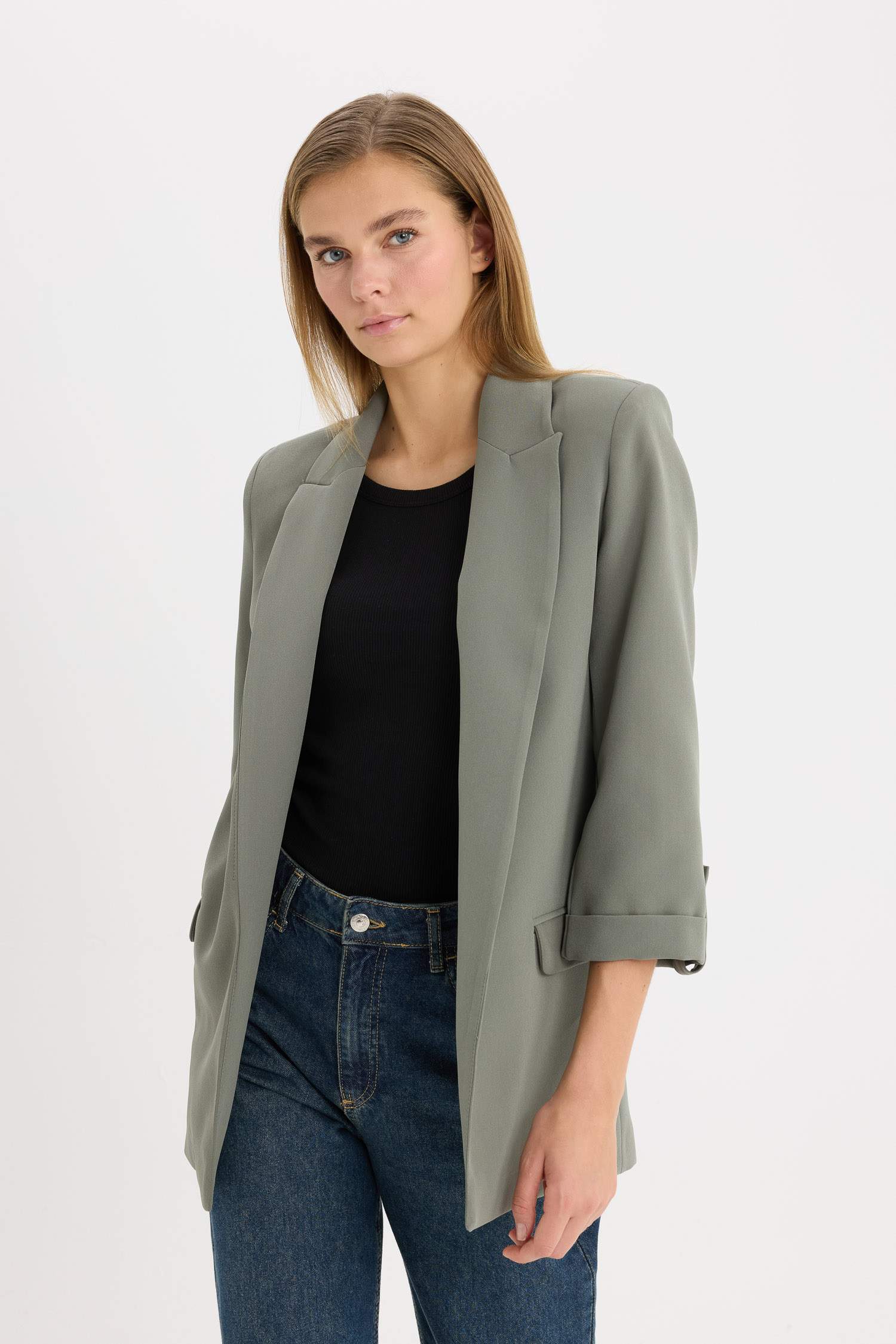 Regular Fit Ceket Yaka Basic Düz Blazer Ceket