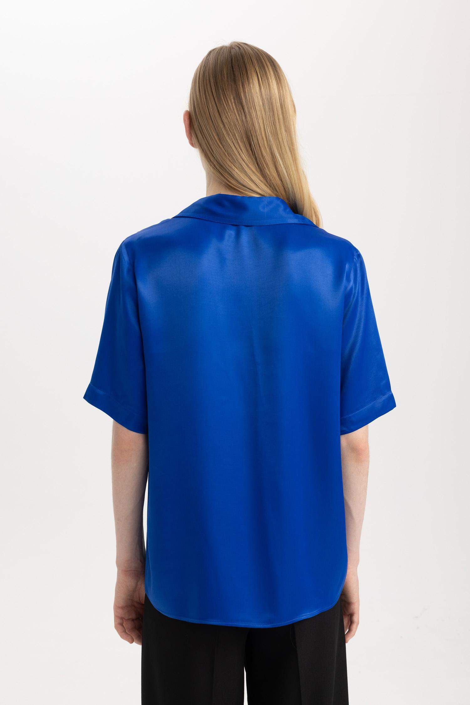 Regular Fit Saten Kısa Kollu Gömlek