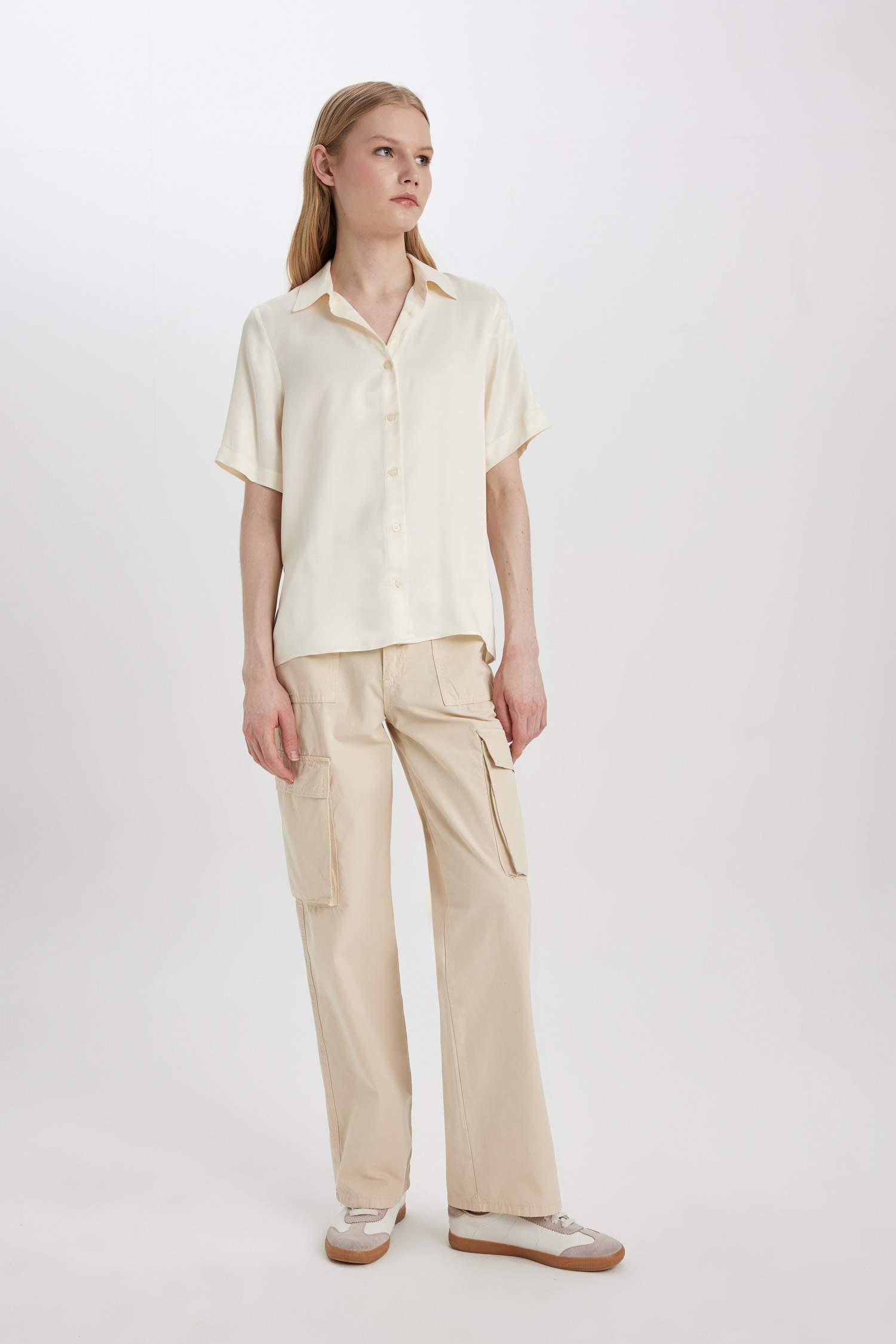 Regular Fit Saten Kısa Kollu Gömlek