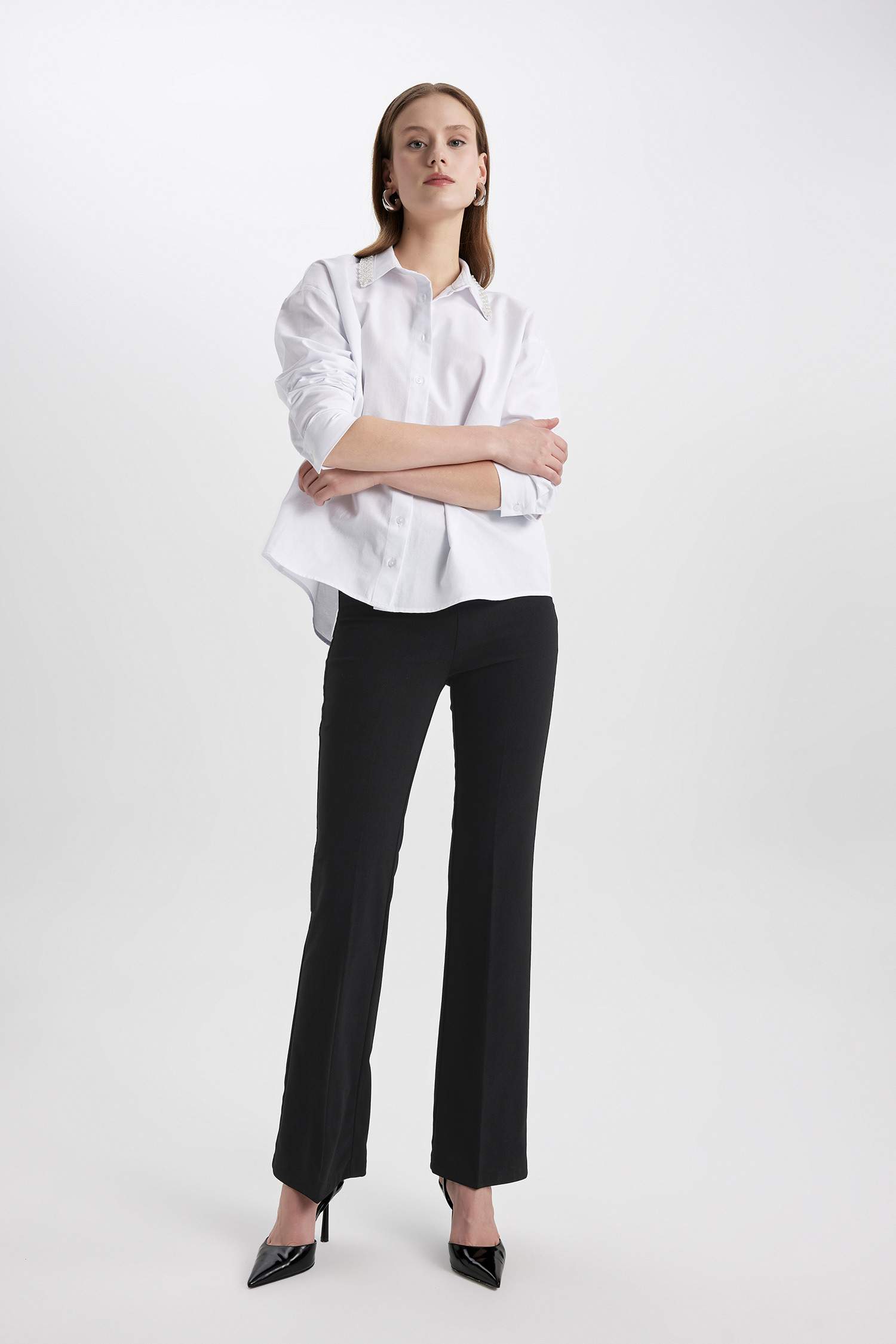 Oversize Fit Shirt Collar Oxford Long Sleeve Shirt