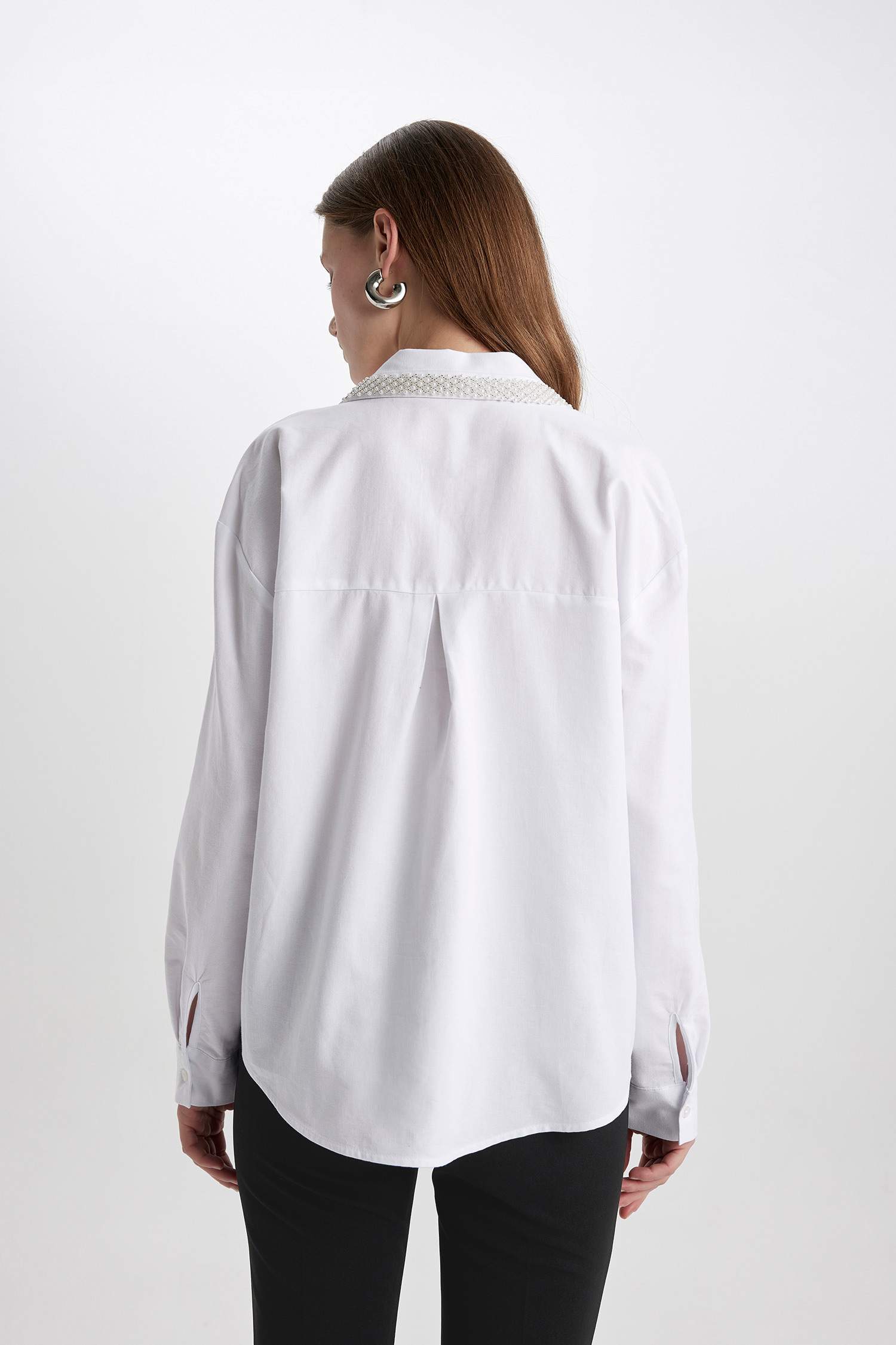 Oversize Fit Shirt Collar Oxford Long Sleeve Shirt