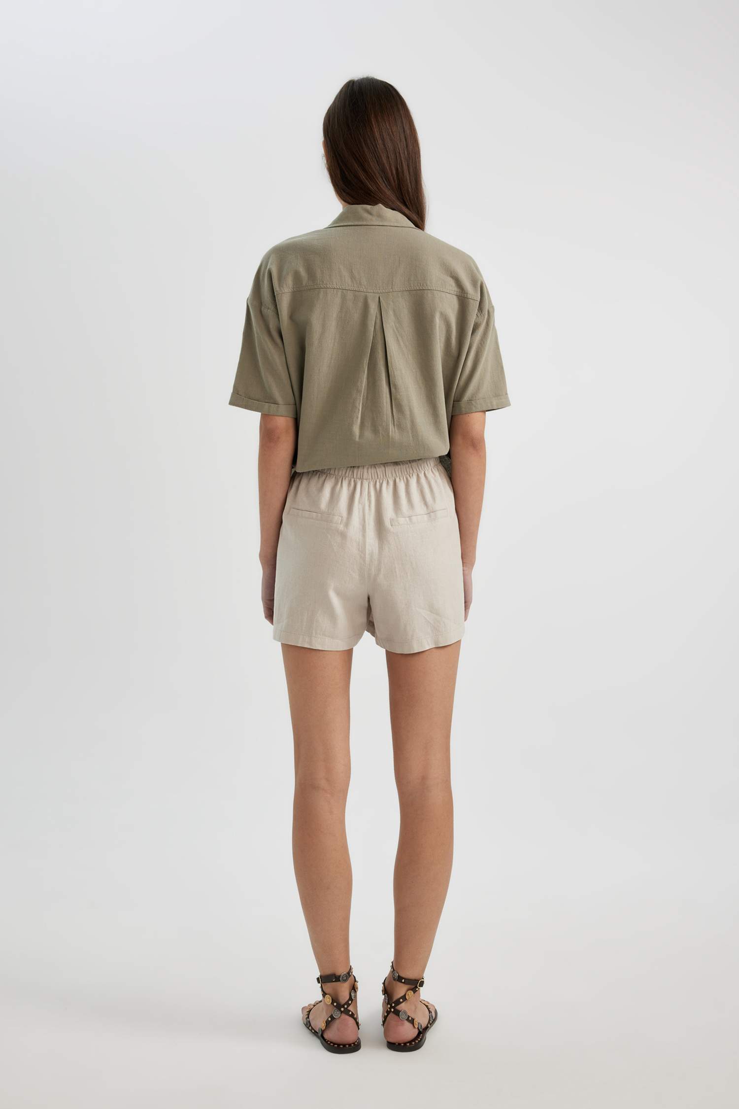 Relax Fit Linen Blended High Waist Short Leg Shorts