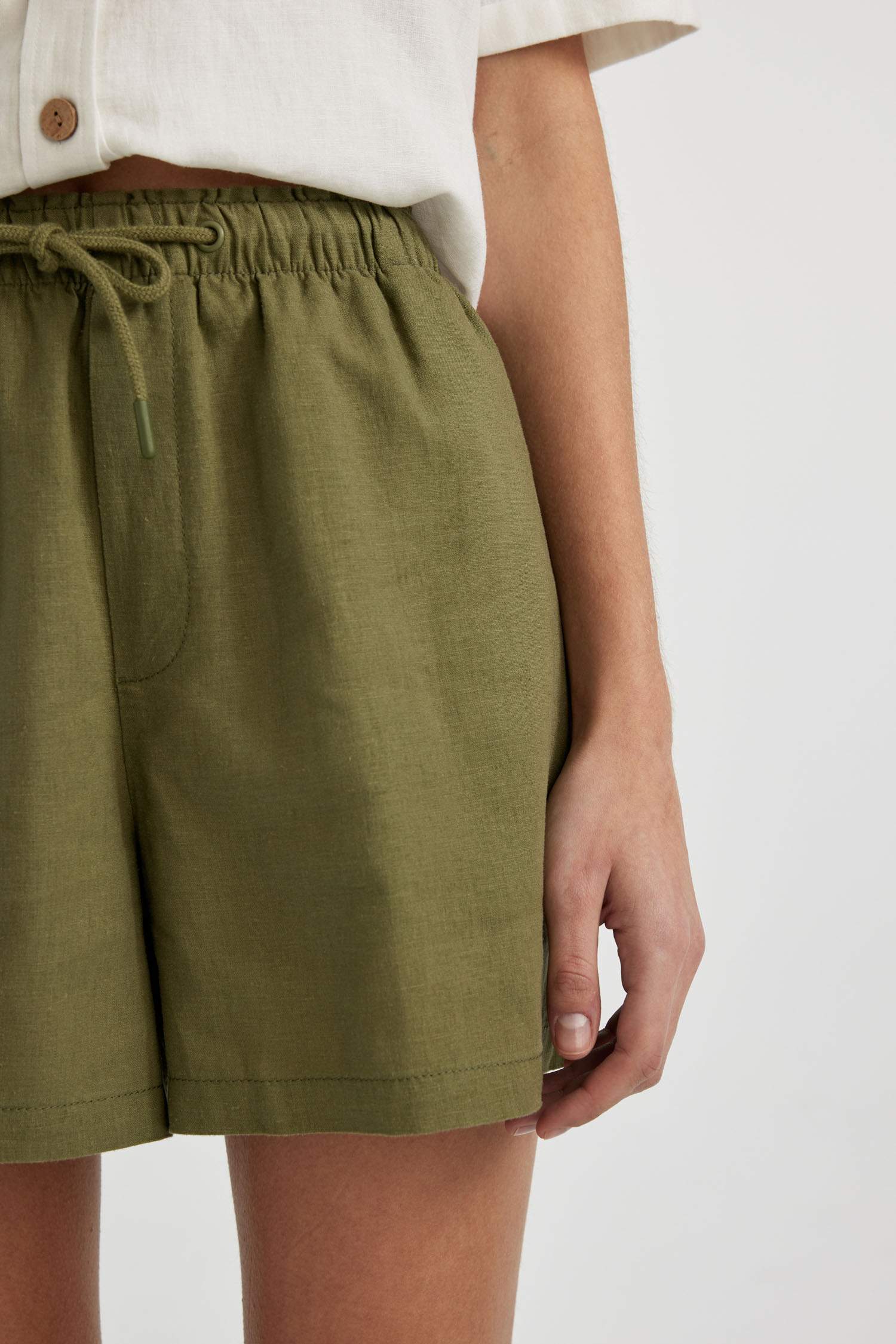 Relax Fit Linen Blended High Waist Short Leg Shorts