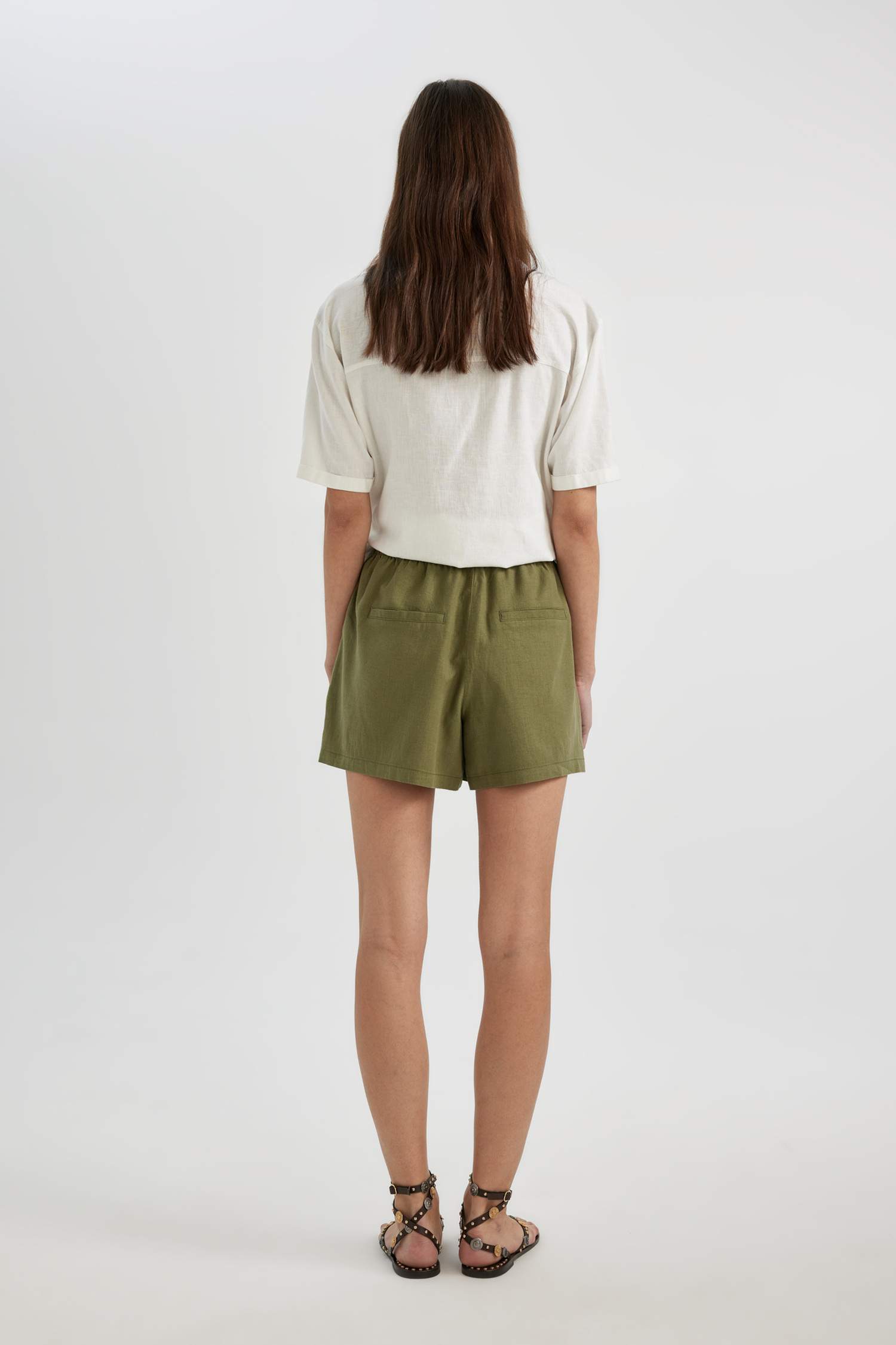 Relax Fit Linen Blended High Waist Short Leg Shorts