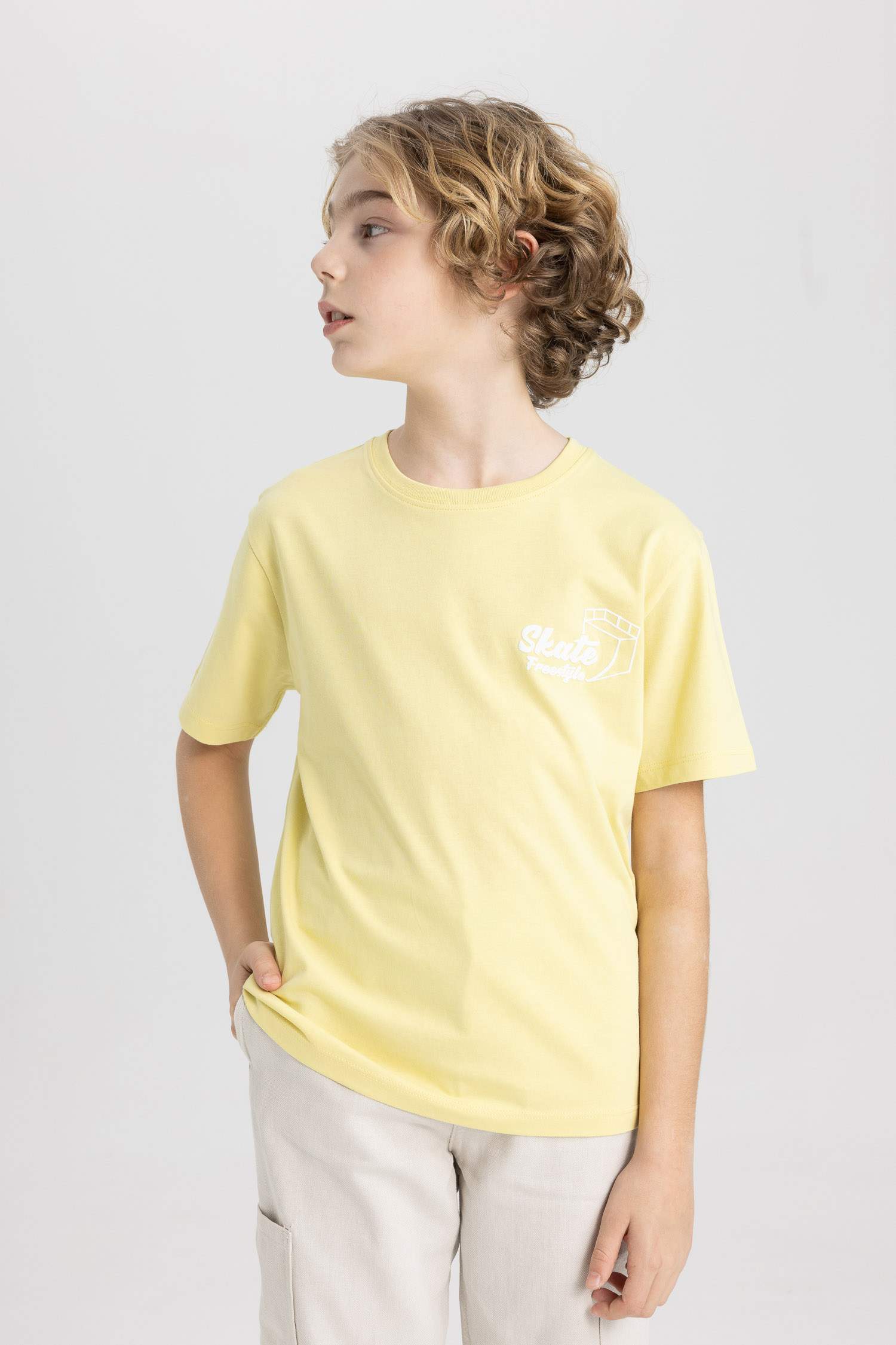 Bisiklet Yaka Baskılı Kısa Kollu Tişört Erkek Çocuk