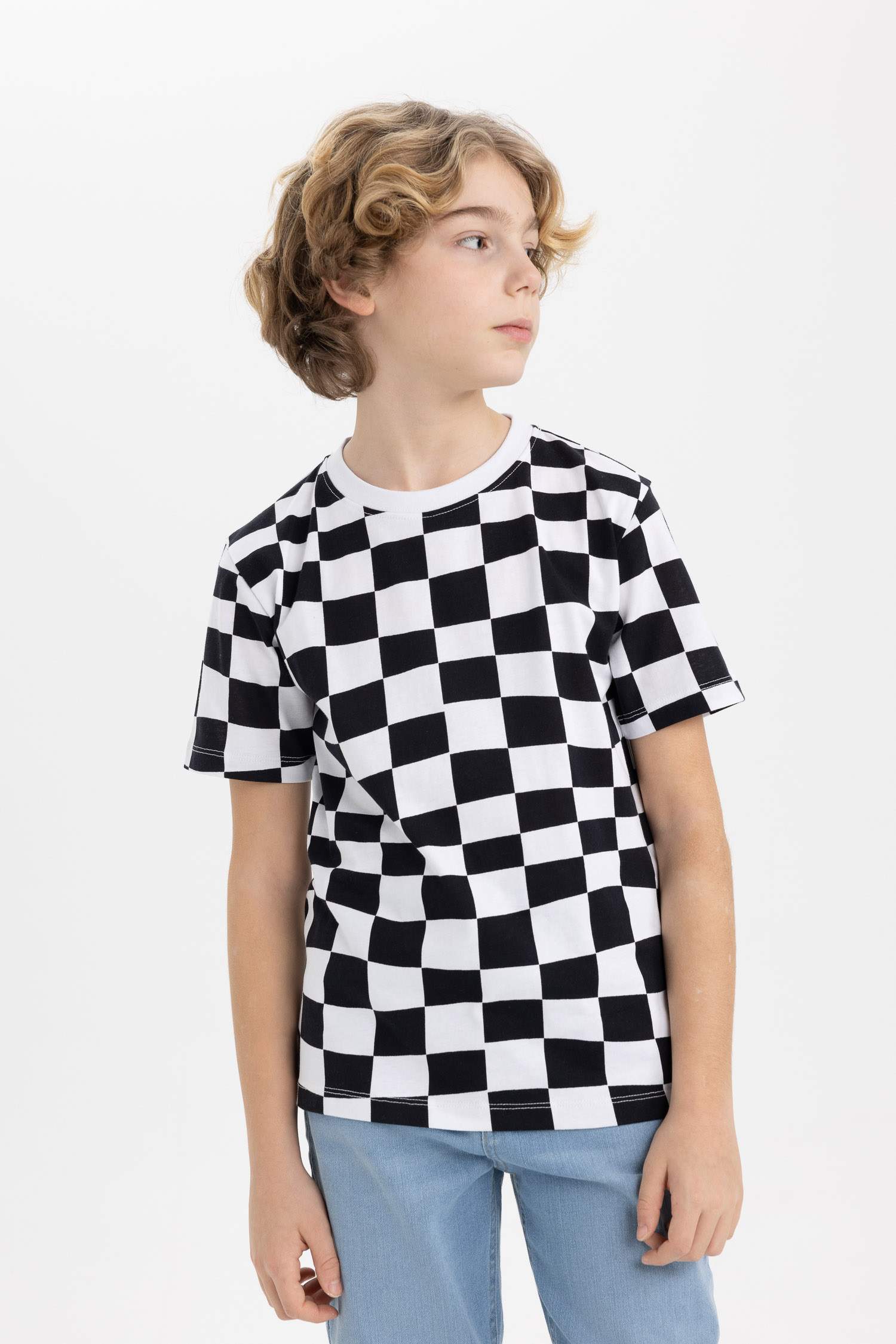 Erkek Çocuk Bisiklet Yaka Baskılı Kısa Kollu Tişört