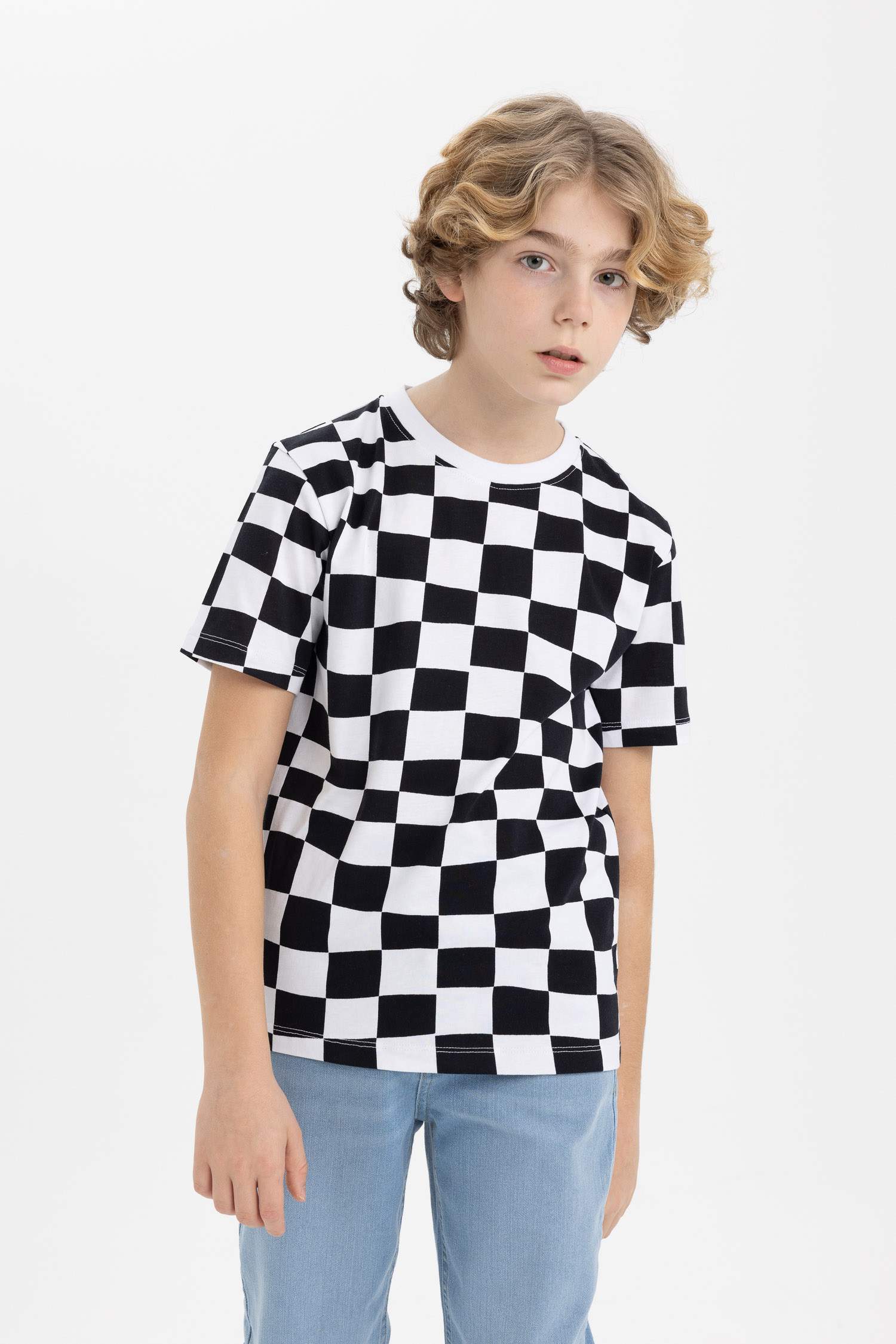 Erkek Çocuk Bisiklet Yaka Baskılı Kısa Kollu Tişört