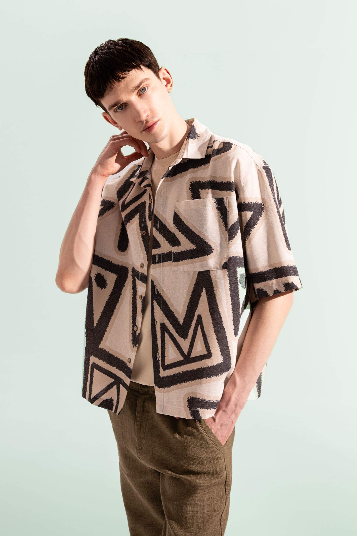 Relax Fit Polo Collar Cotton Short Sleeve Shirt