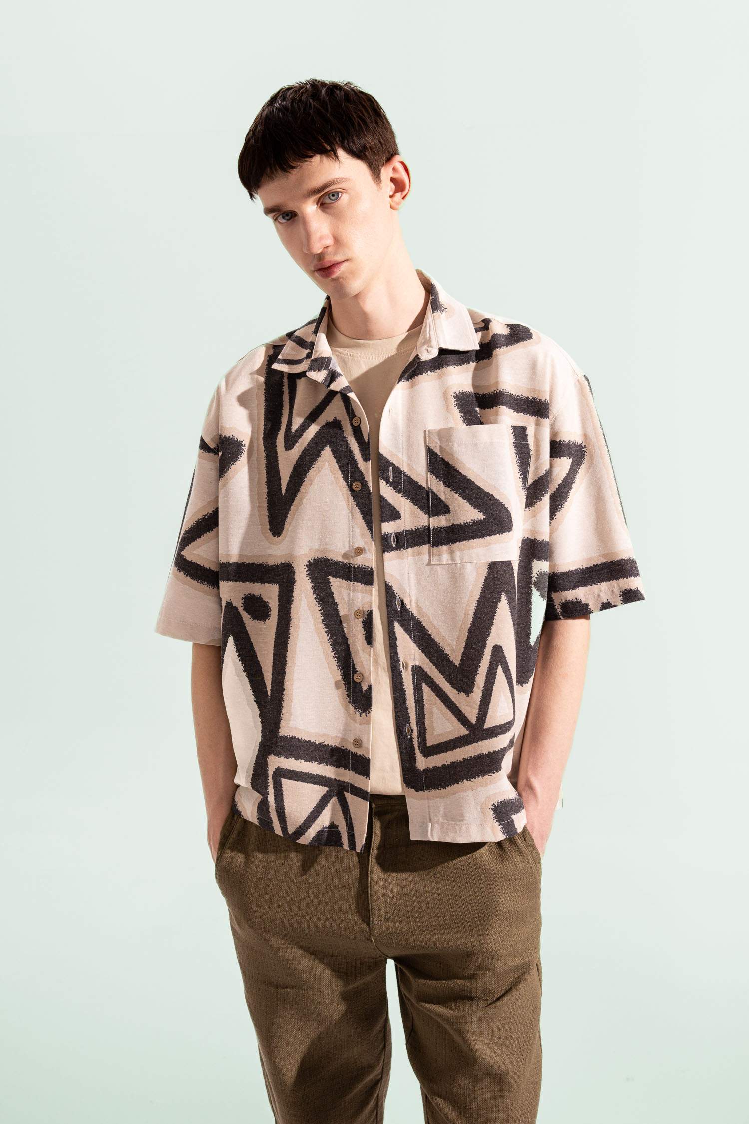 Relax Fit Polo Collar Cotton Short Sleeve Shirt