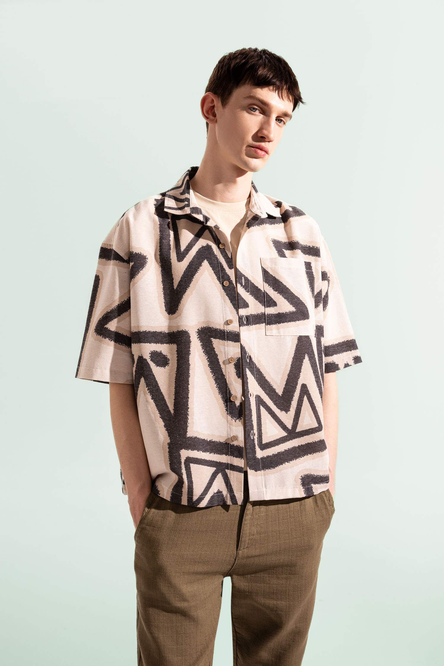 Relax Fit Polo Collar Cotton Short Sleeve Shirt