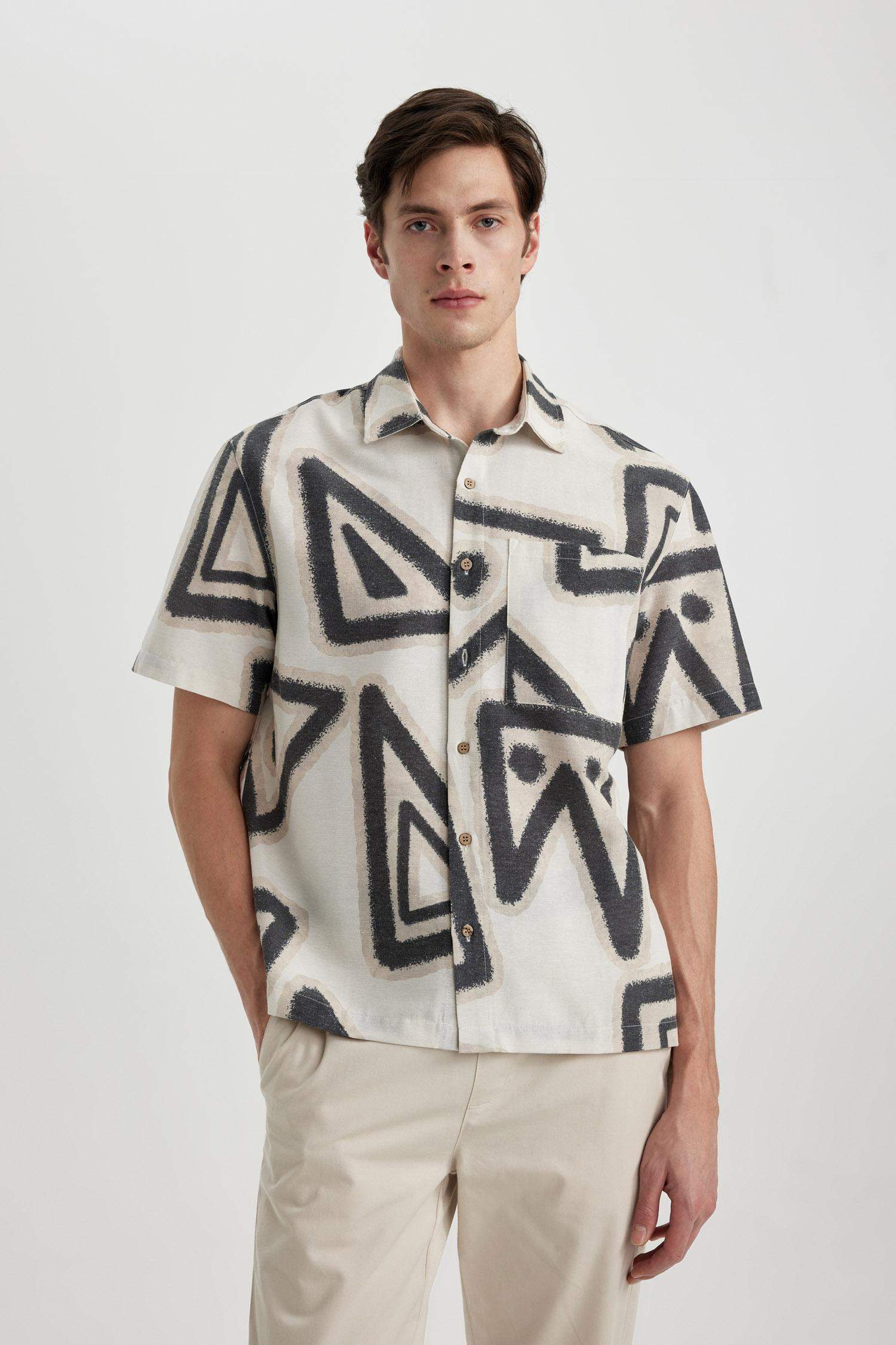 Relax Fit Polo Collar Cotton Short Sleeve Shirt