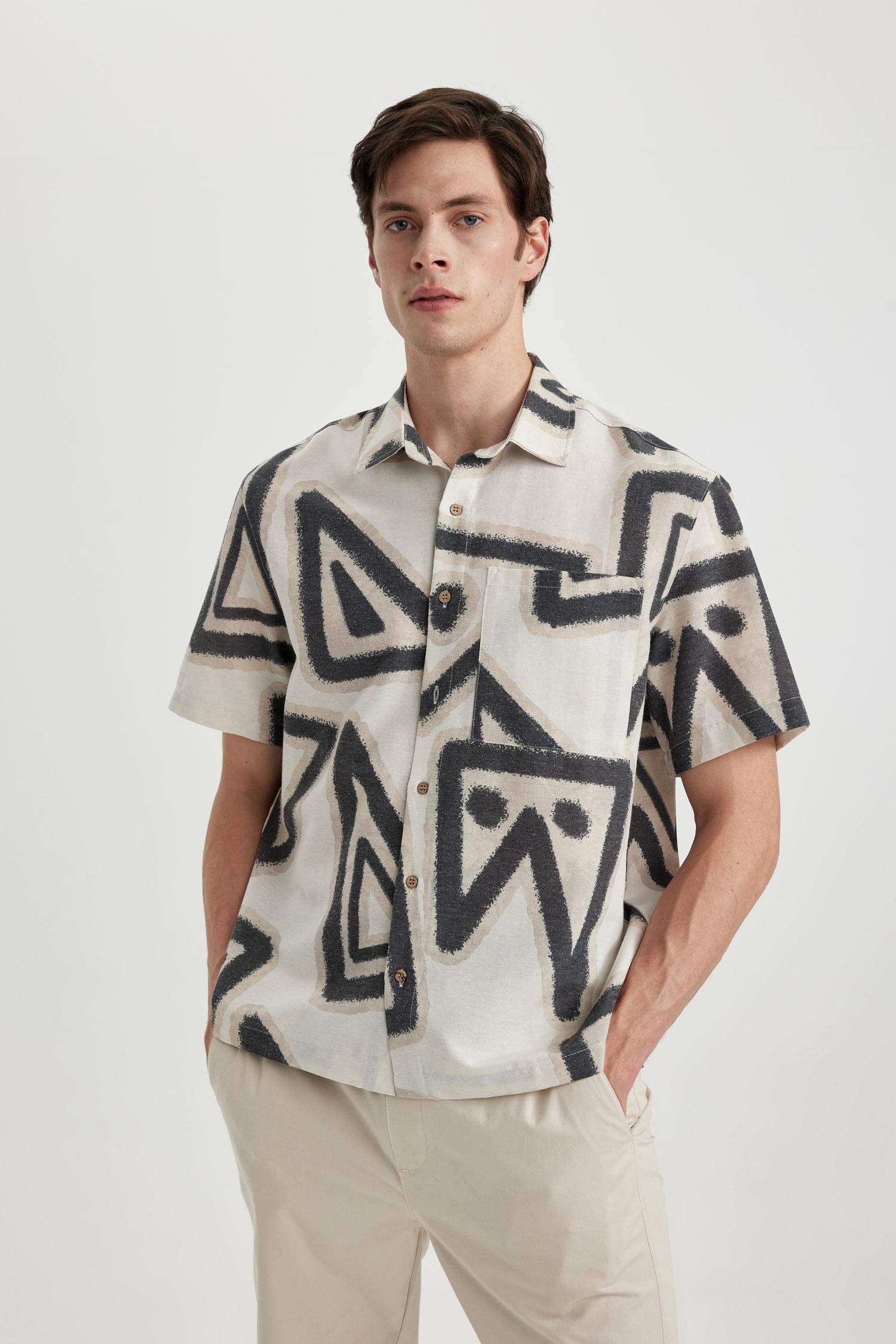 Relax Fit Polo Collar Cotton Short Sleeve Shirt