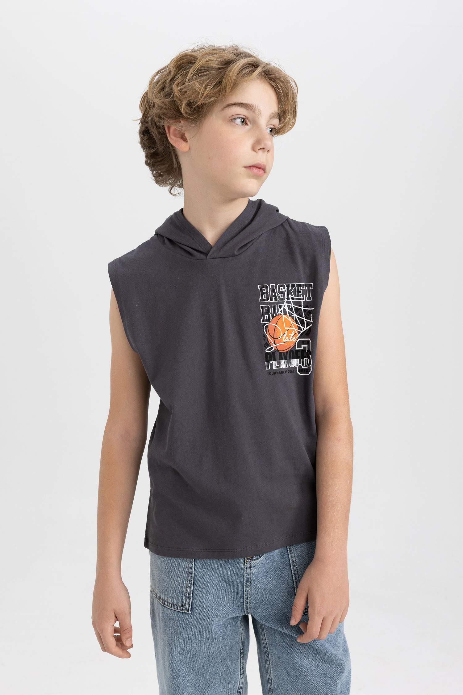 Boy Printed Hooded Sleeveless T-Shirt