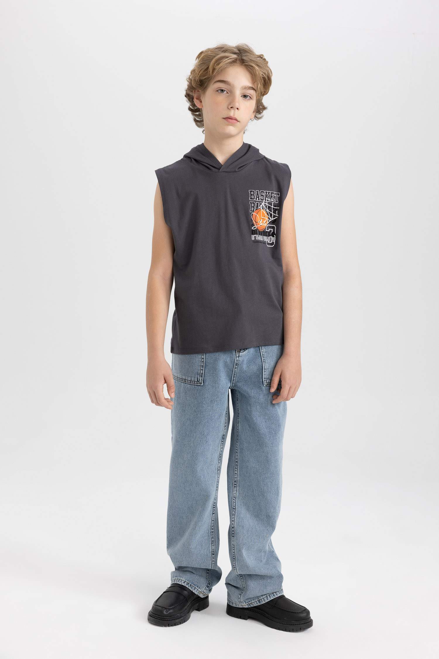 Boy Printed Hooded Sleeveless T-Shirt