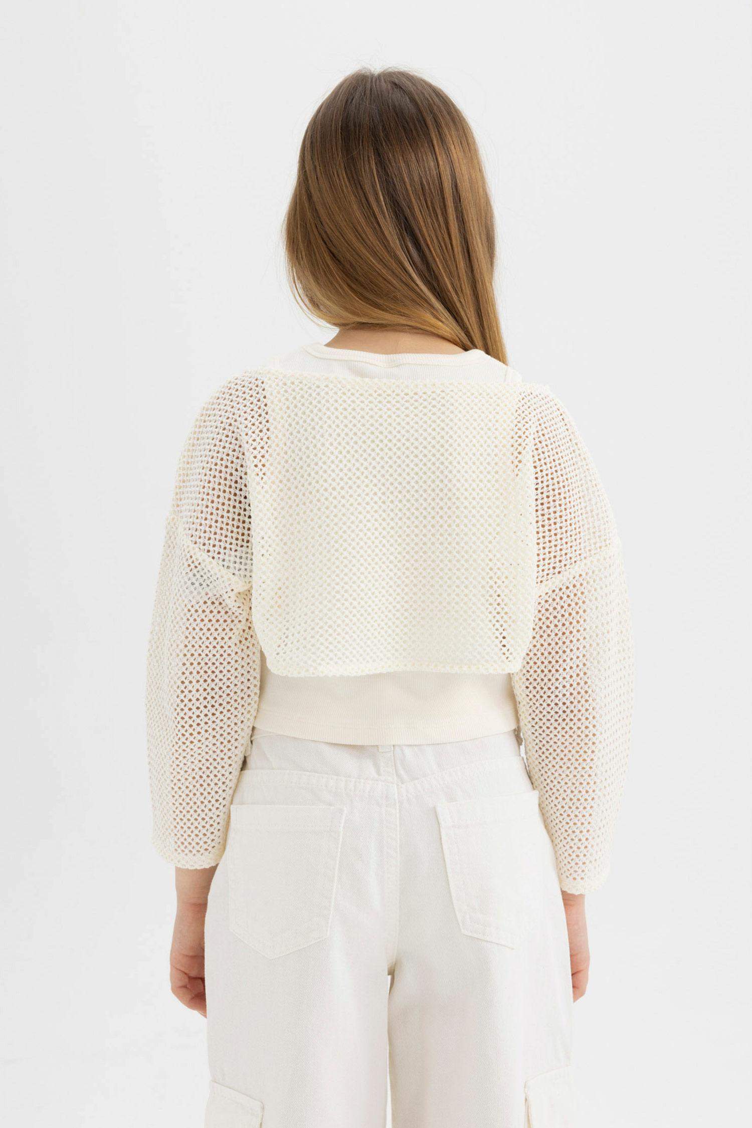 Kız Çocuk Relax Fit Bisiklet Yaka Ribana Uzun Kollu Tişört