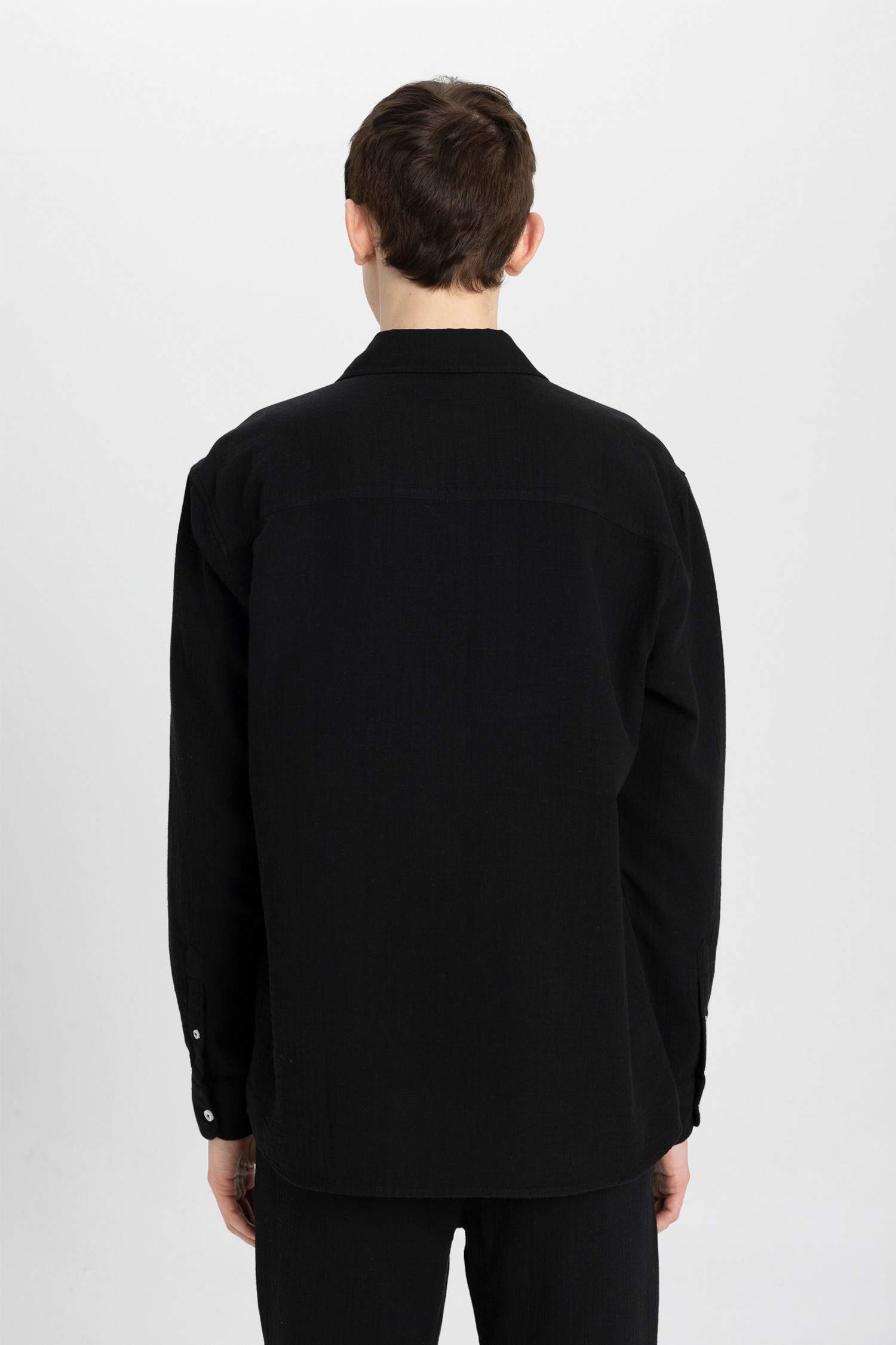 Relax Fit Polo Collar Cotton Long Sleeve Shirt