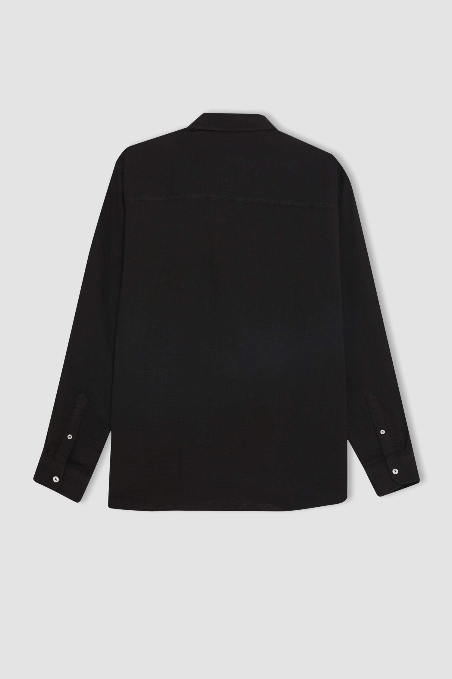 Relax Fit Polo Collar Cotton Long Sleeve Shirt