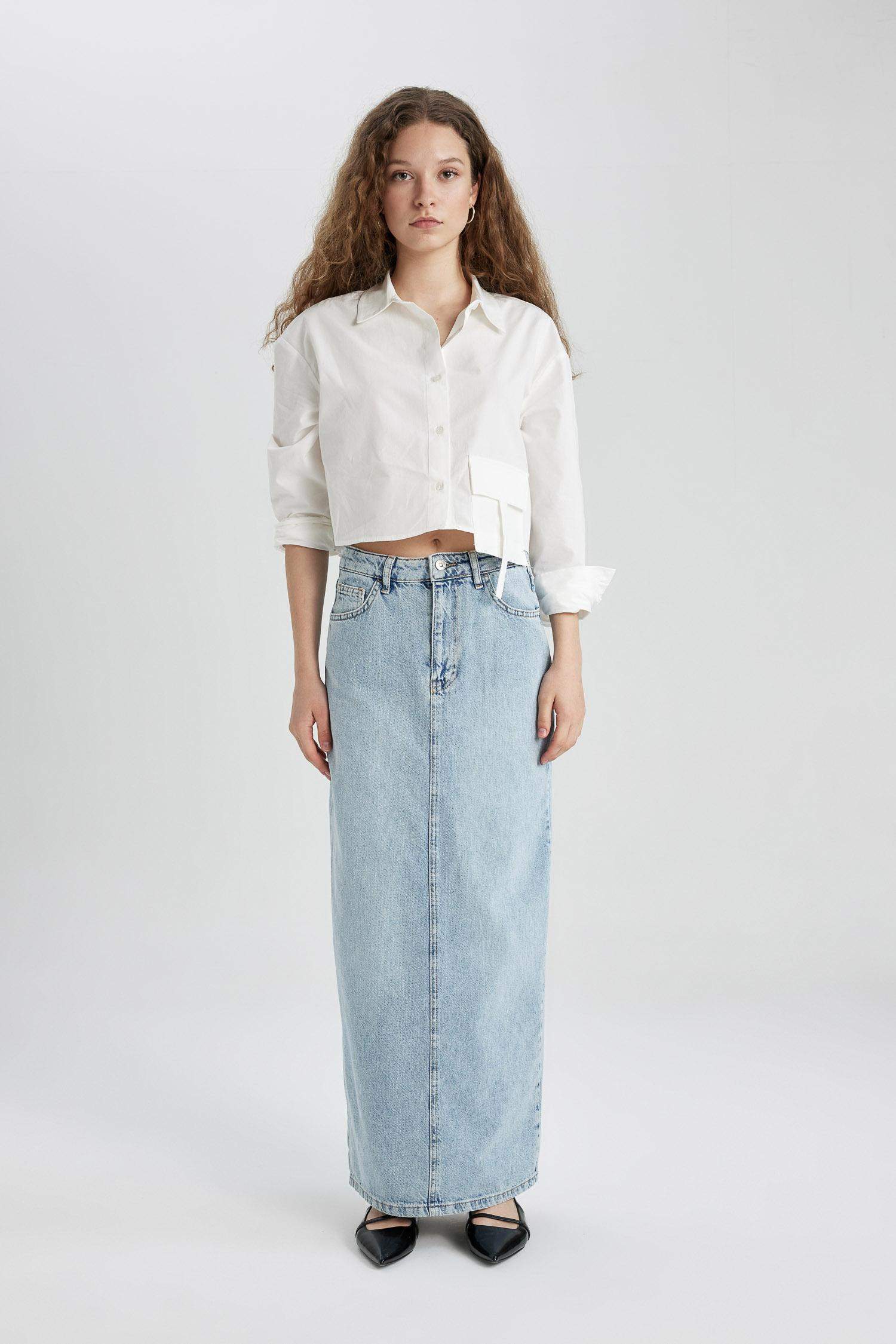 Long Fit Denim Skirt
