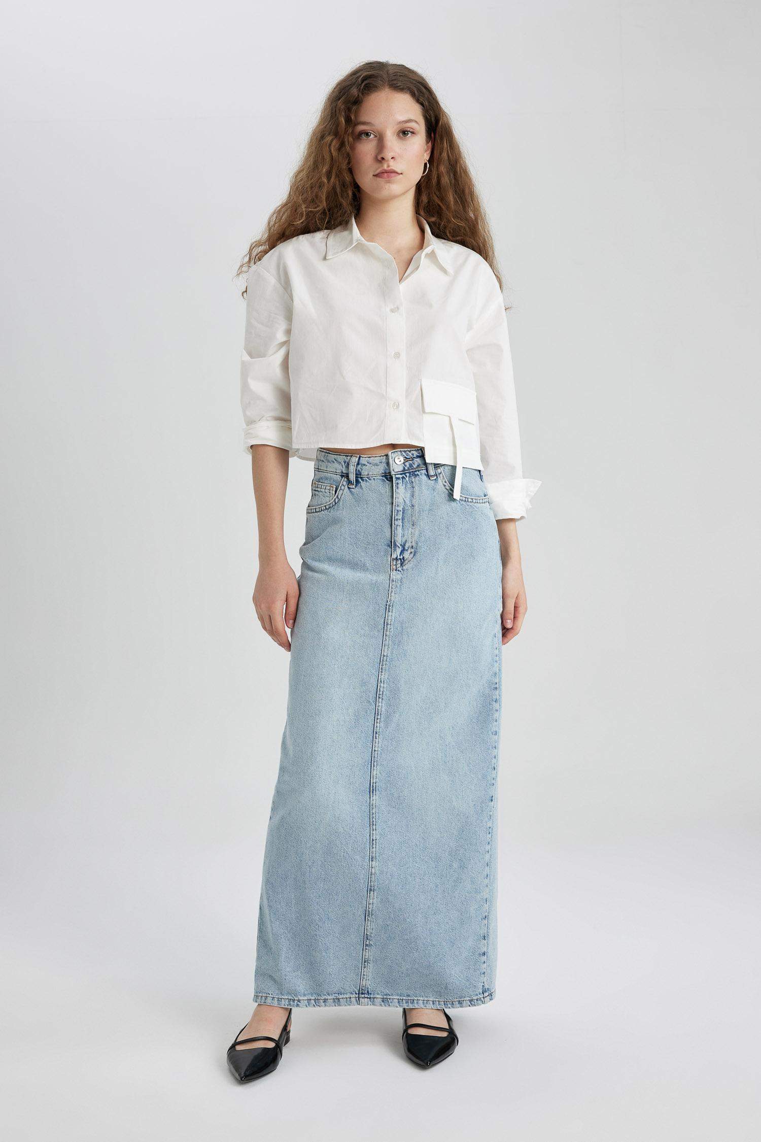 Long Fit Denim Skirt
