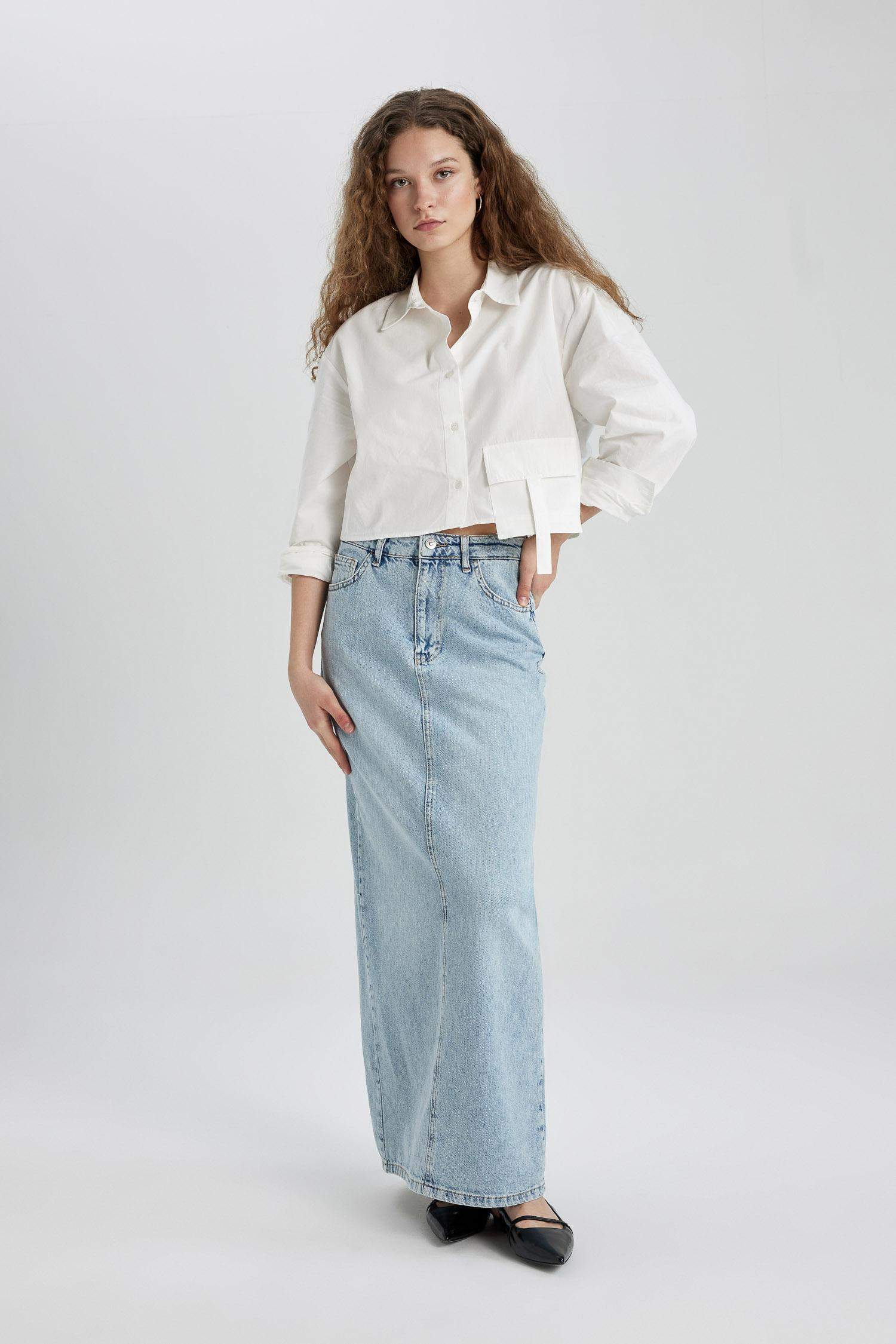 Long Fit Denim Skirt